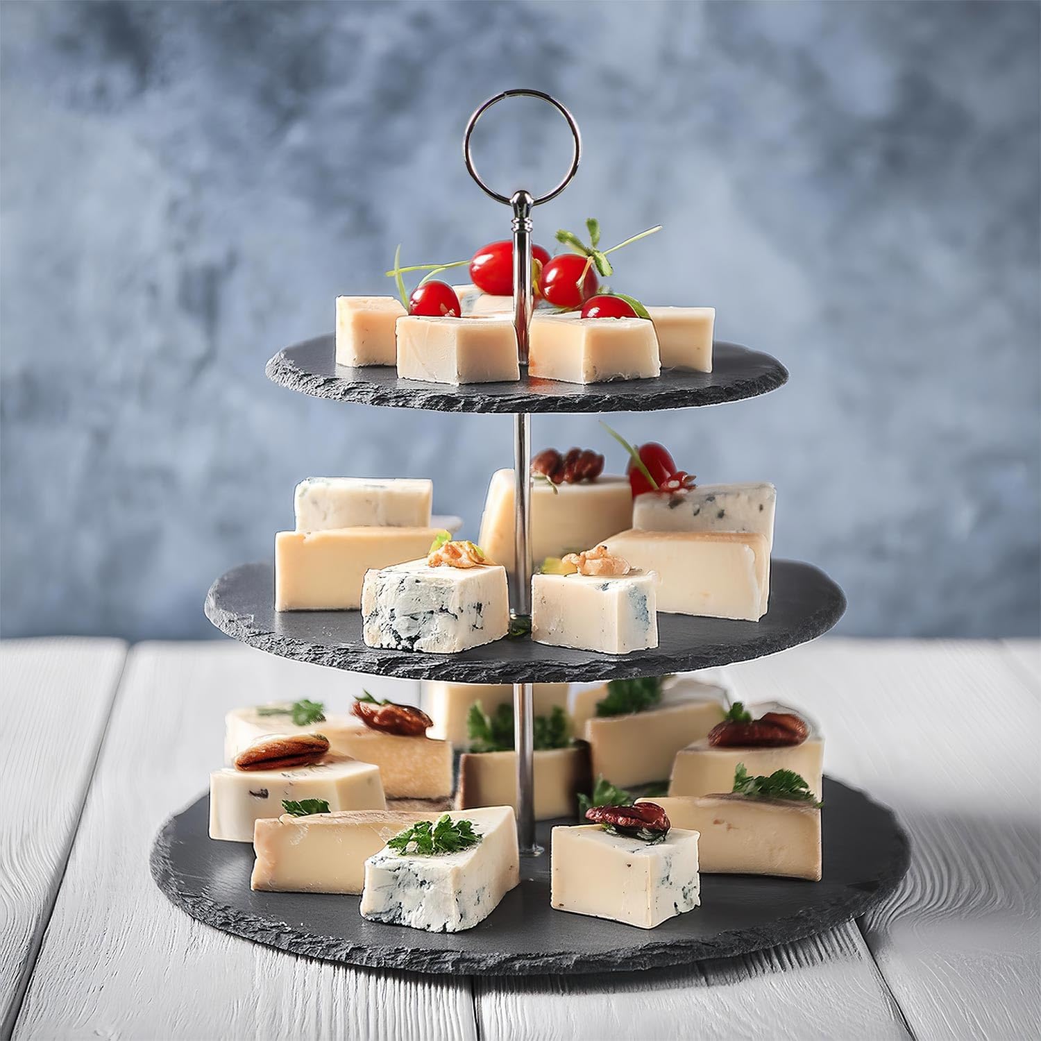Etagere 3-stöckig aus Naturschiefer - Servierständer für Snacks