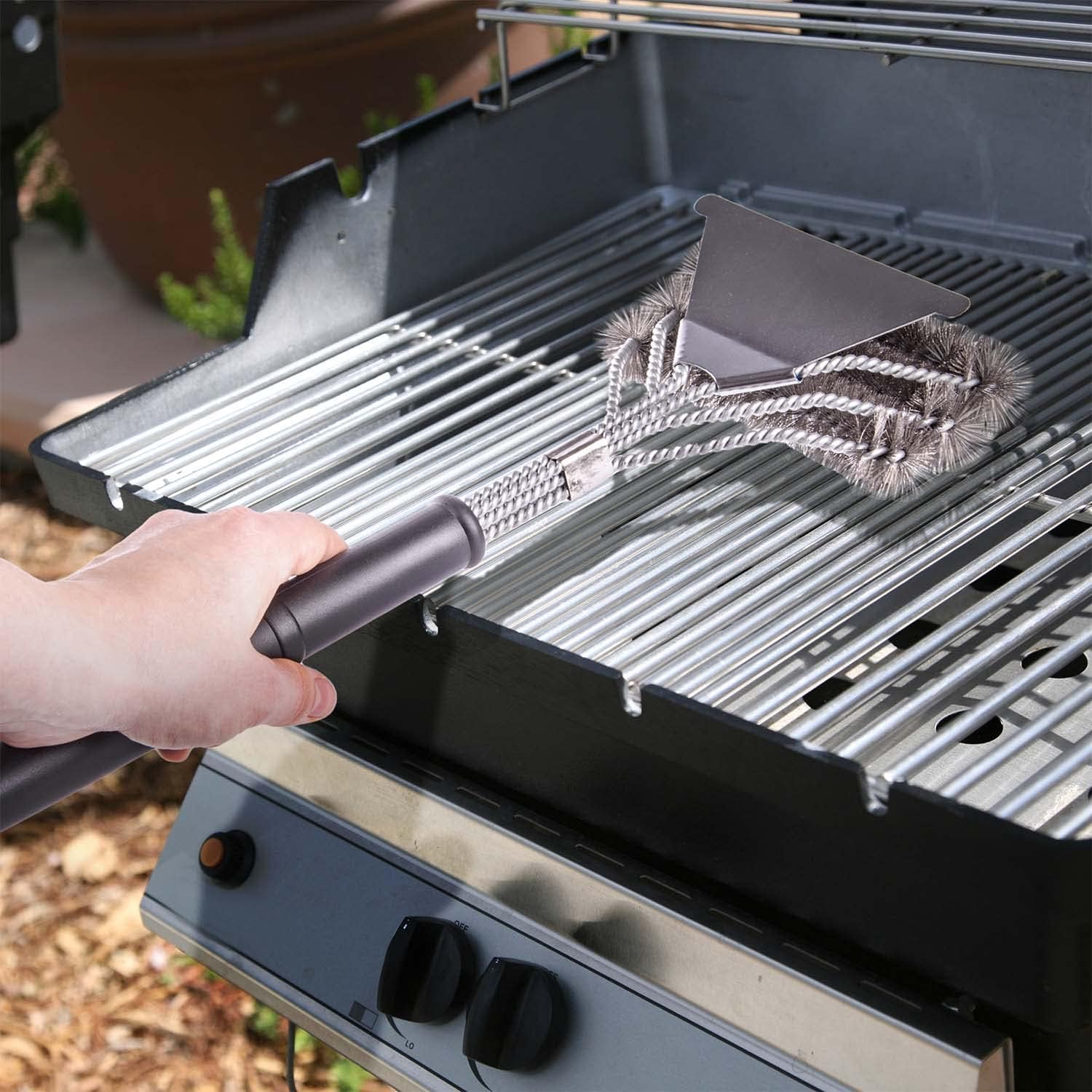 3in1 Edelstahl Grillbürste – 45 cm Reiniger mit Schaber