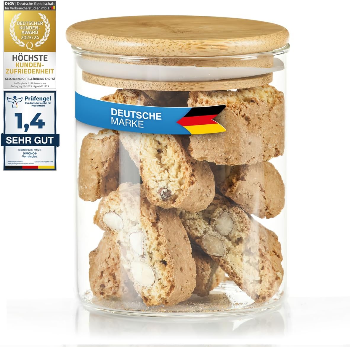 Dimono Vorratsglas aus Borosilikatglas mit Bambus-Deckel (0,5L)