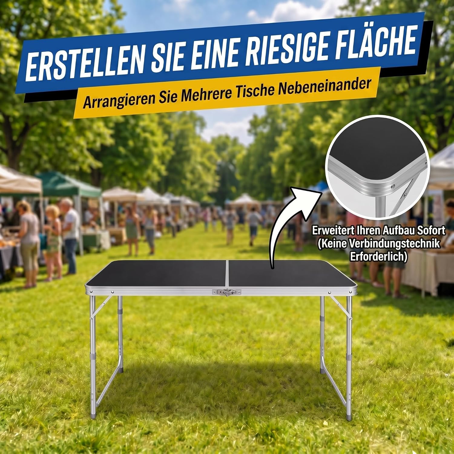 Klapptisch 120x60cm - Höhenverstellbarer Campingtisch Faltbar