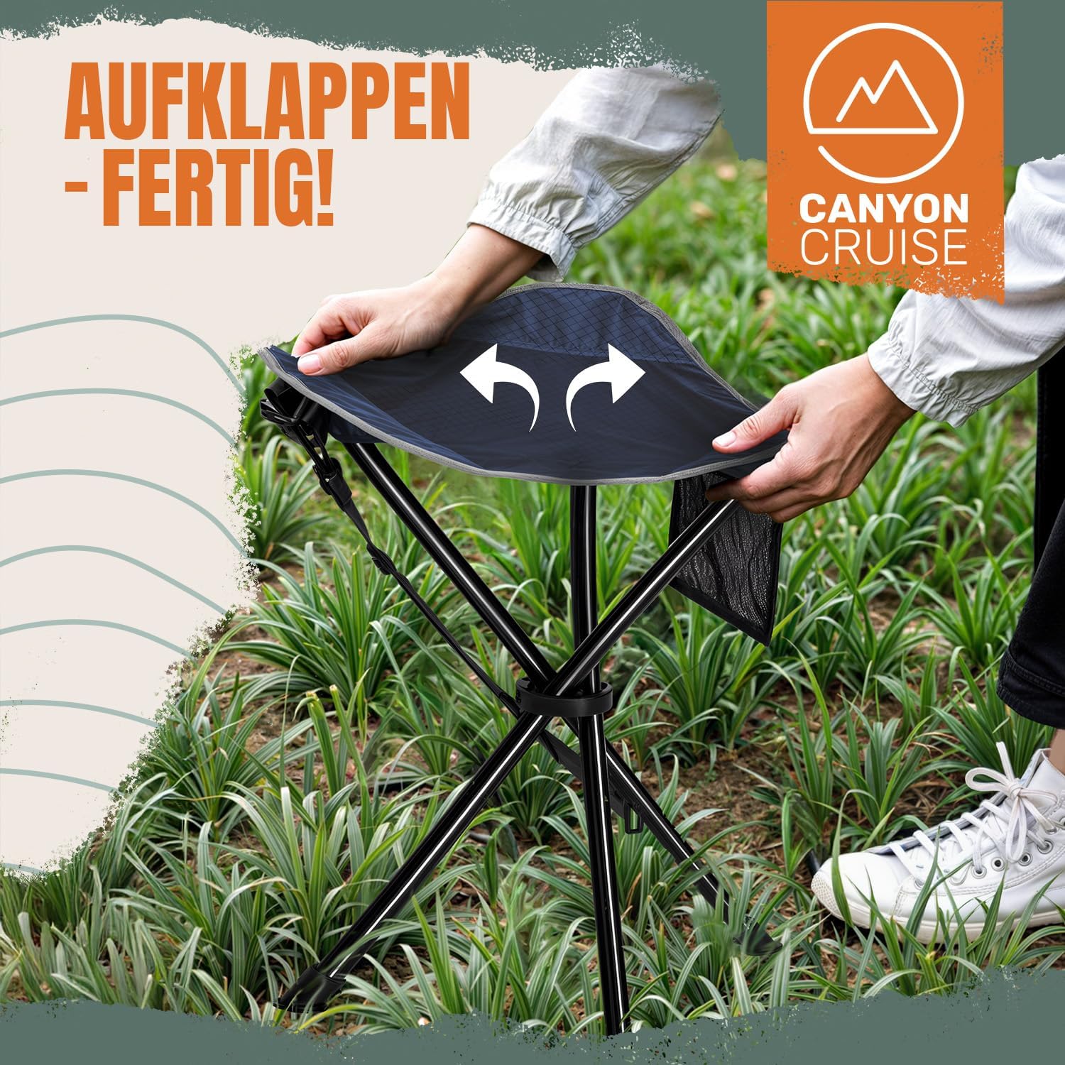 Camping-Hocker – Klappbarer Dreibeinhocker für Festivals & Outdoor