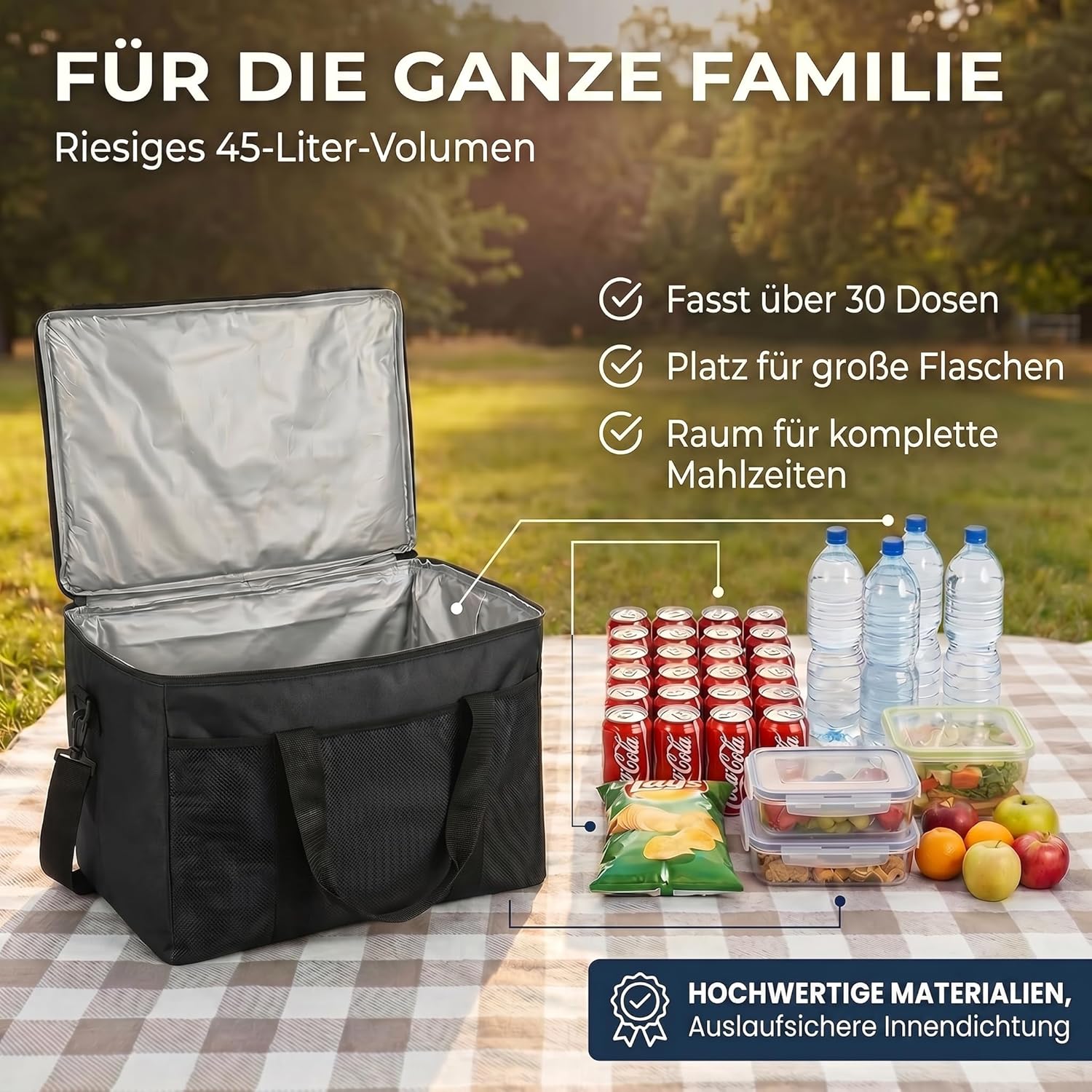 XXL Kühltasche 45L - Isolierte Thermotasche für Picknick & Camping