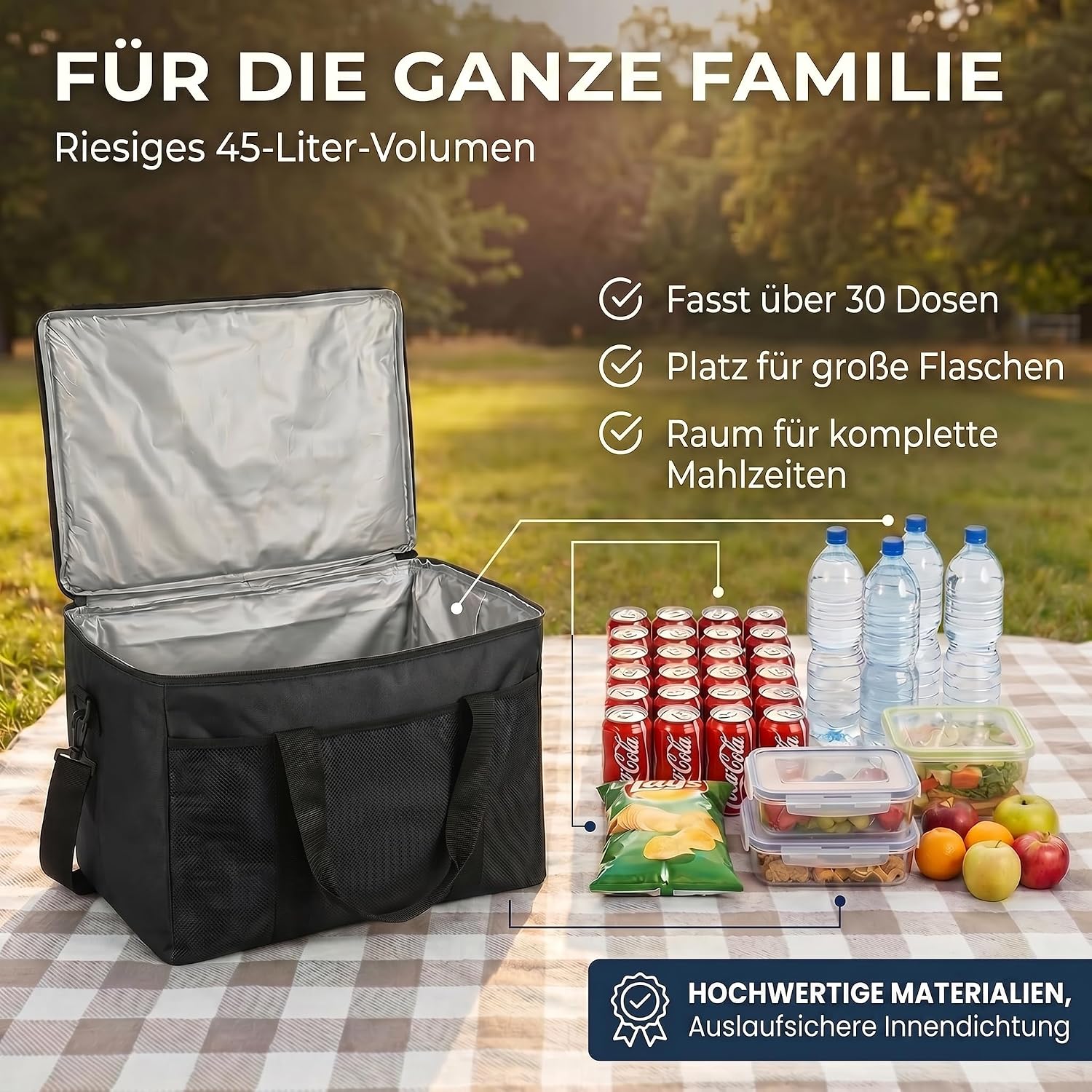XXL Kühltasche 45L - Isolierte Thermotasche für Picknick & Camping