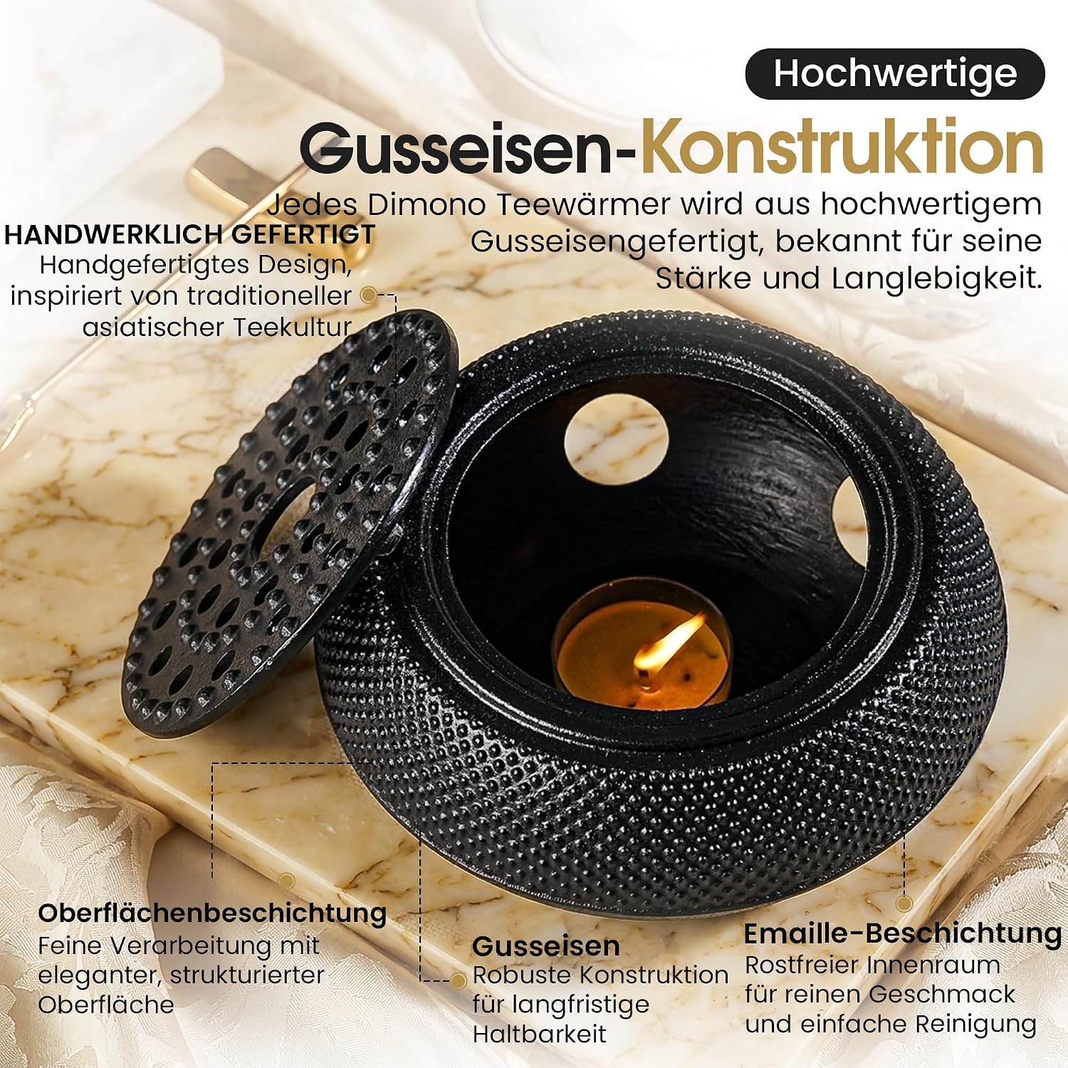 Teewärmer aus Gusseisen - Traditionelles Stövchen für Teekannen