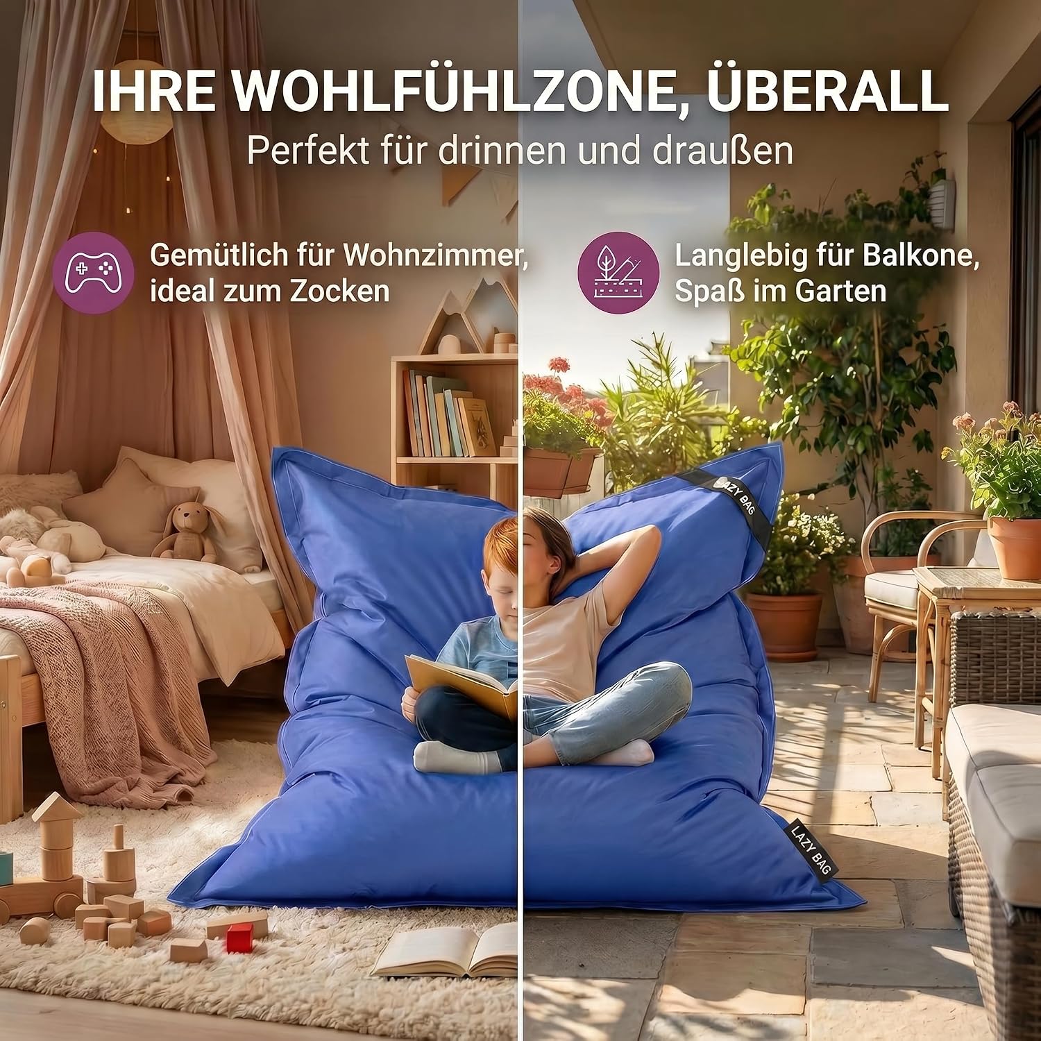LazyBag Outdoor Sitzsack Junior – Wasserfestes Sitzkissen für Kinder