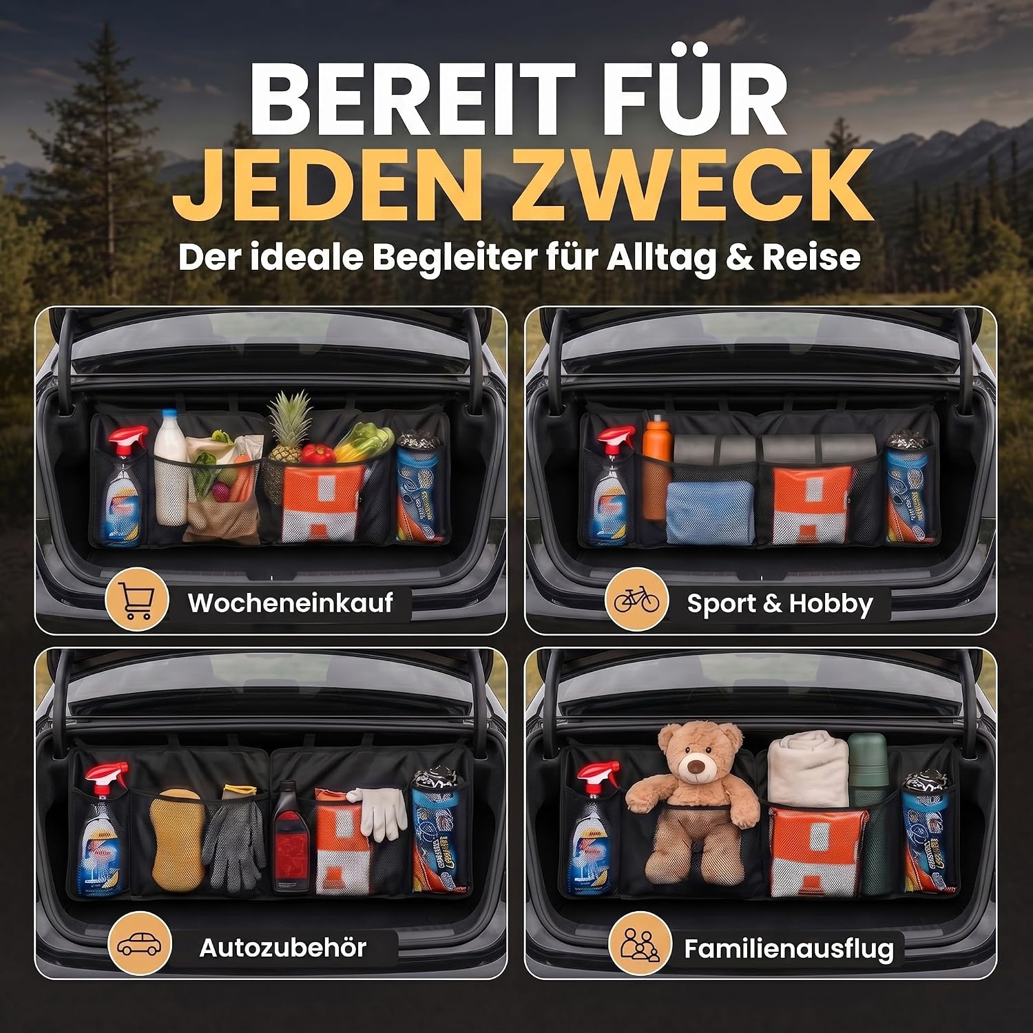 Kofferraum Organizer - Faltbare Autotasche mit 4 Fächern