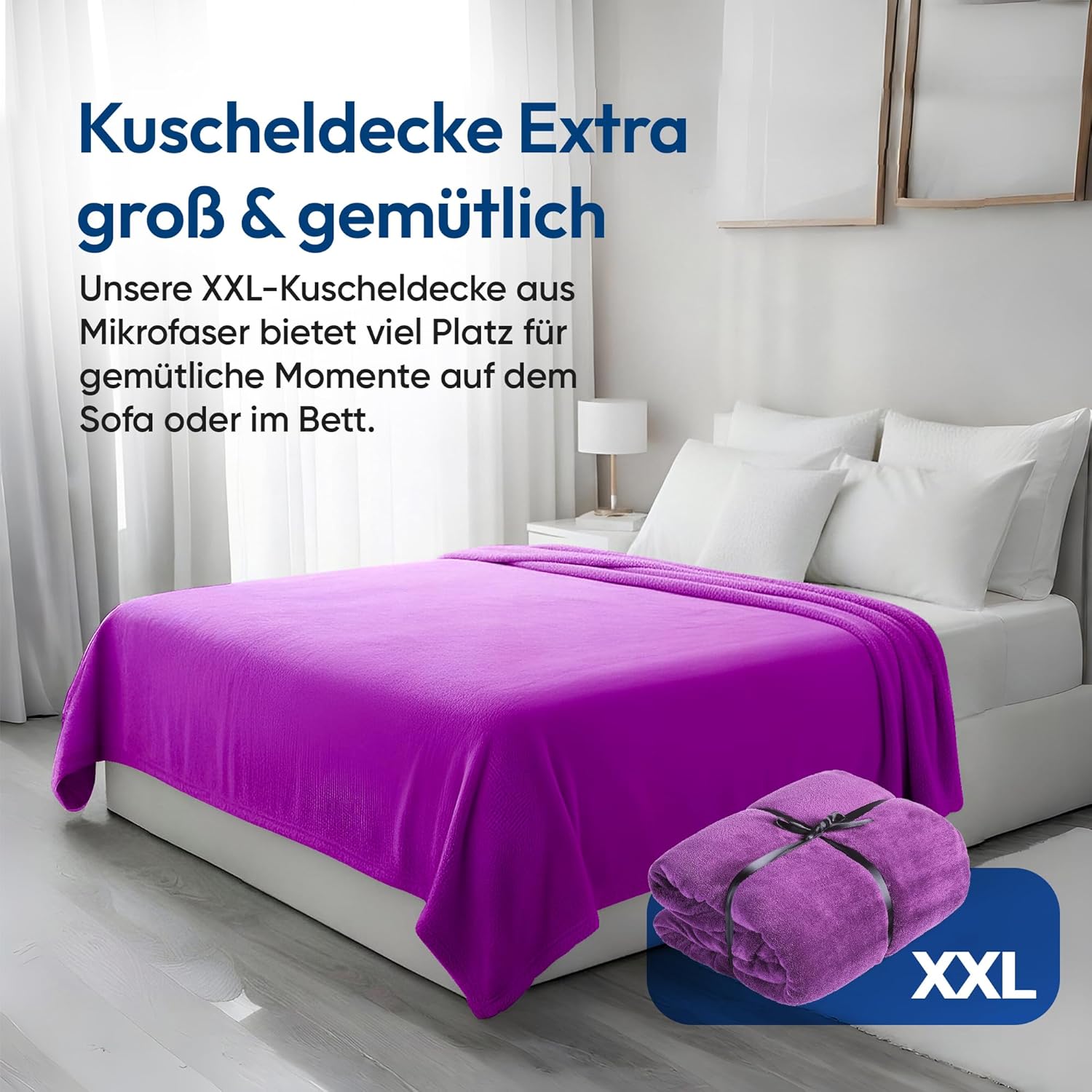 Feluna XXL Kuscheldecke 220x200 cm – Kuschelweiche Wohndecke Grau