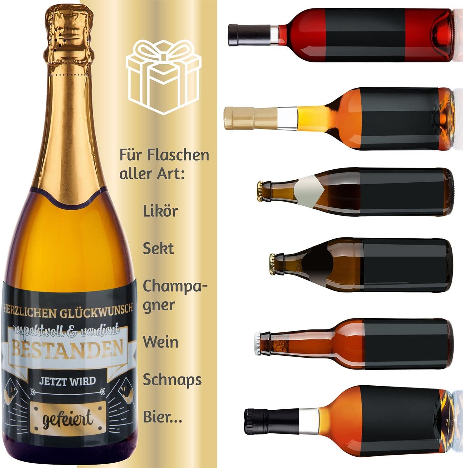 3x Flaschenetikett Verdient Bestanden – Geschenk für Prüfungen