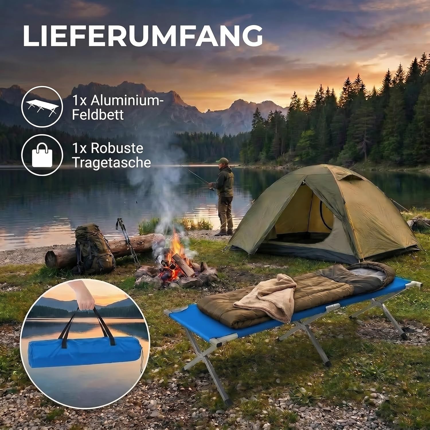 Faltbares Army Feldbett aus Aluminium - Stabiles Campingbett