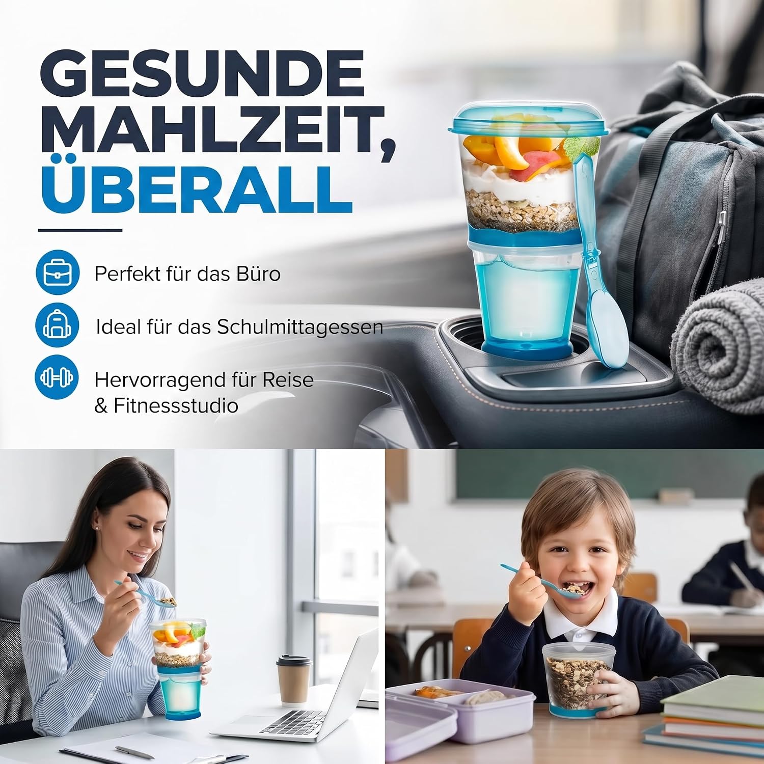 Müsli-to-Go Becher mit Löffel - Dein auslaufsicherer Snack-Begleiter