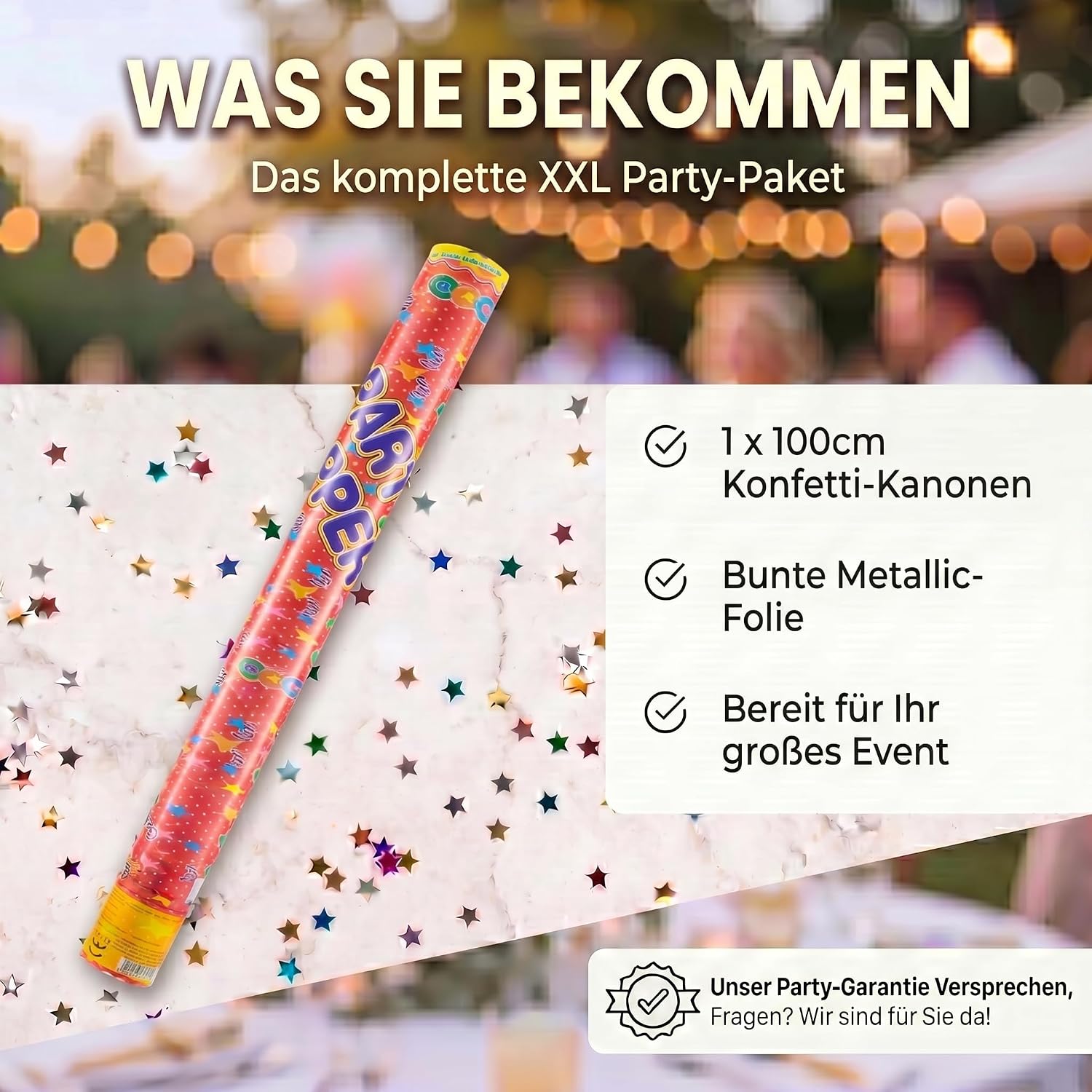 10x Konfettikanone XXL 100 cm – Bunte Sterne Party Popper