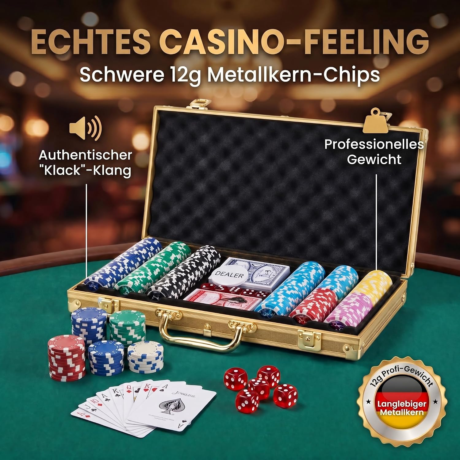 Profi Pokerset mit 500 Chips & Alu-Koffer – Casino-Feeling für Zuhause
