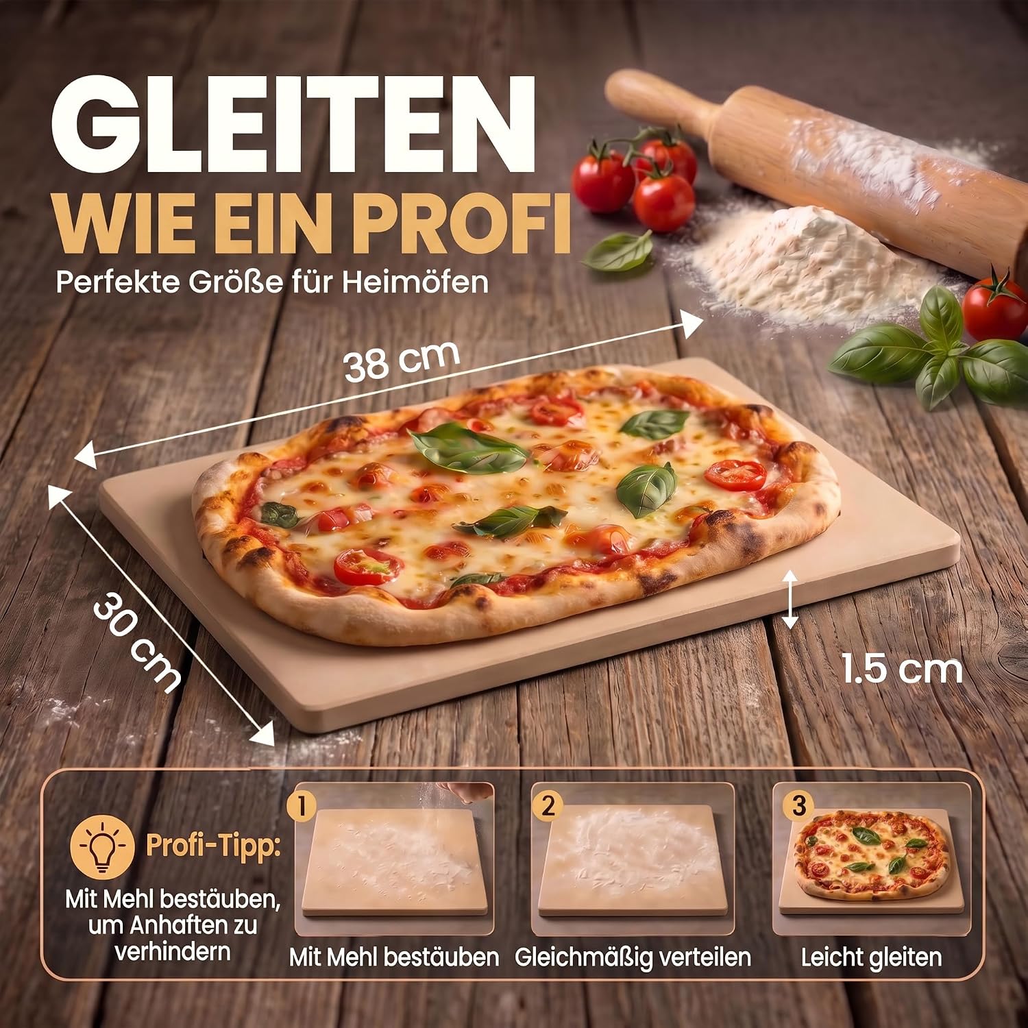 Pizzastein Set 38x30 cm aus Cordierit inkl. Pizzaschieber