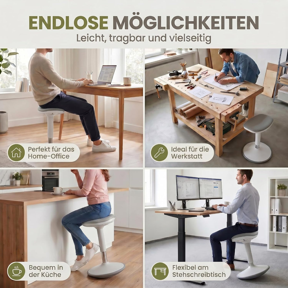 Ergonomischer Stehhocker 35-45cm - Höhenverstellbare Stehhilfe
