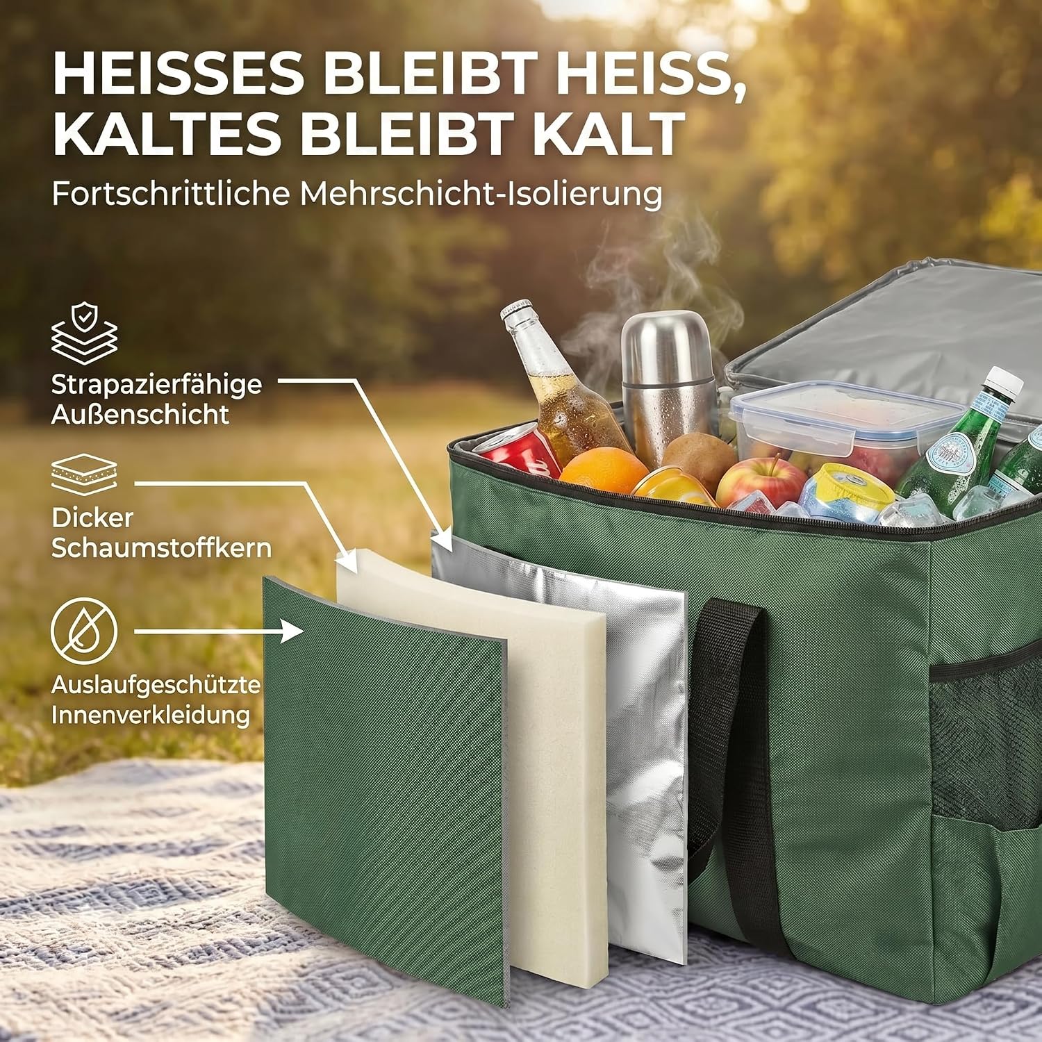 XXL Kühltasche 45L - Isolierte Thermotasche für Picknick & Camping