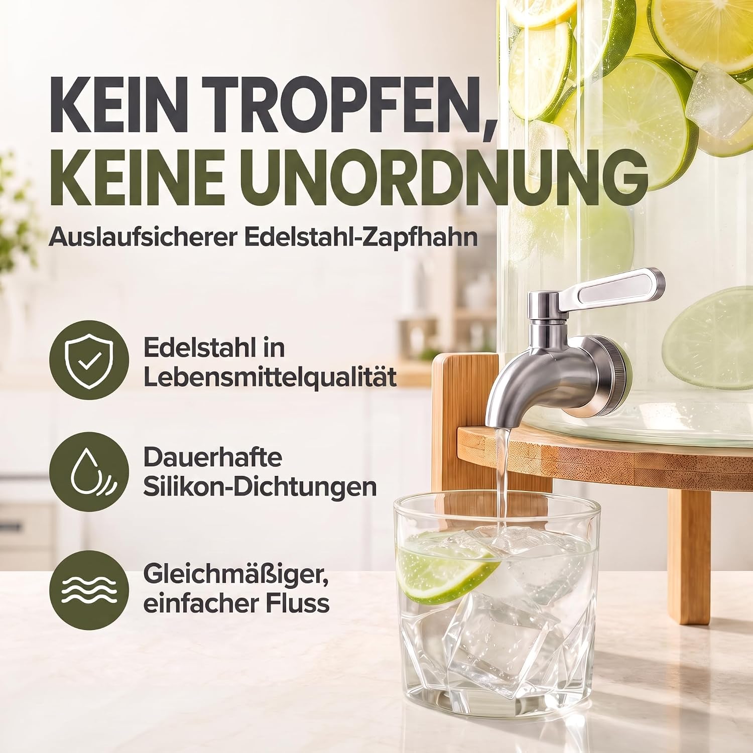 Designer Getränkespender mit Zapfhahn & Bambusgestell 5L & 8L
