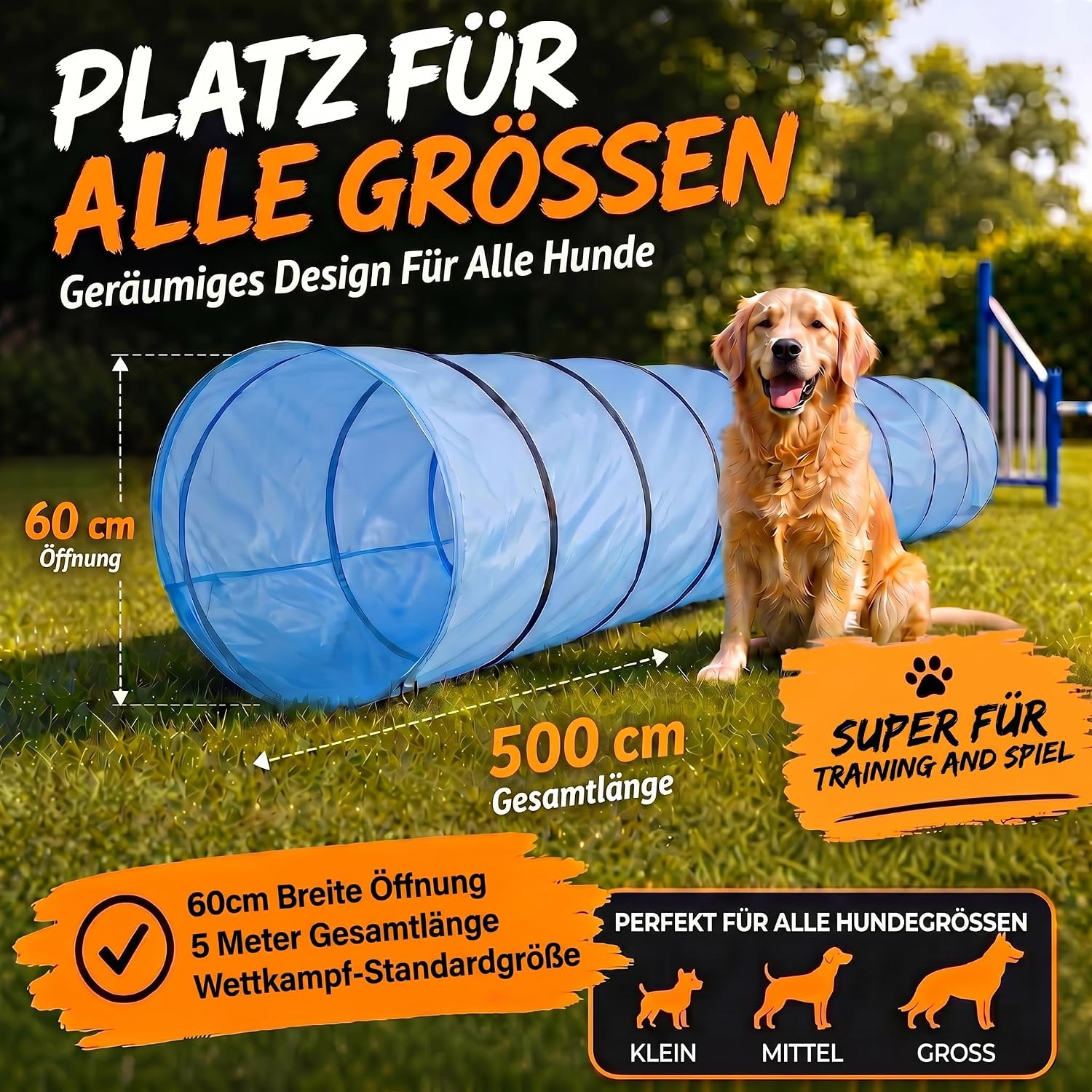 Hunde Agility Tunnel 500cm - Robuster Spieltunnel für Agility