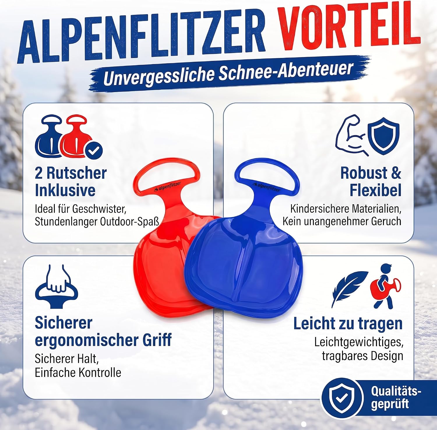 2er Set Popo-Rutscher für Kinder – Robuste Schneerutscher mit Griff