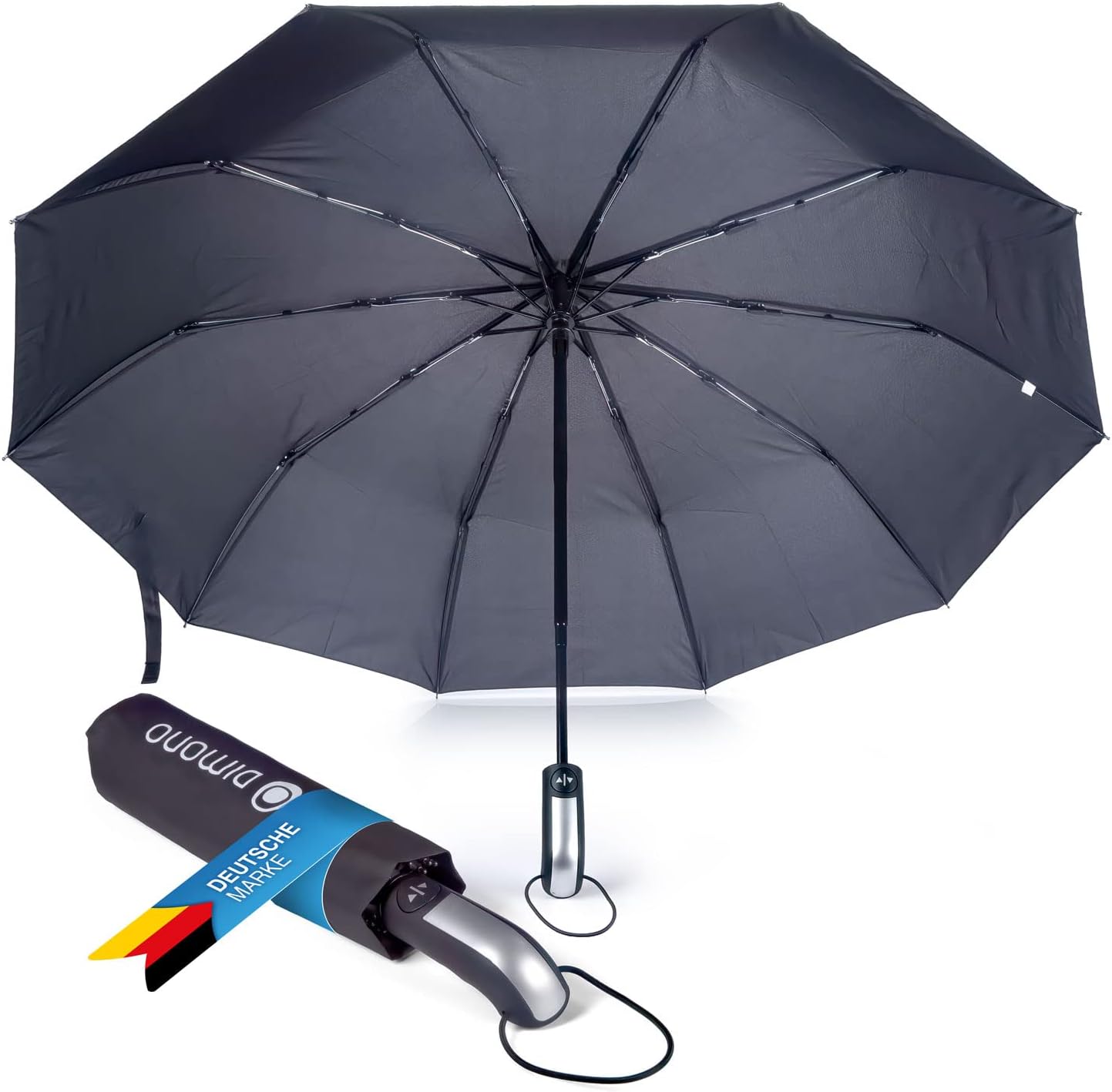 Schwarzer Automatik-Taschenschirm - Sturmfest & Kompakt