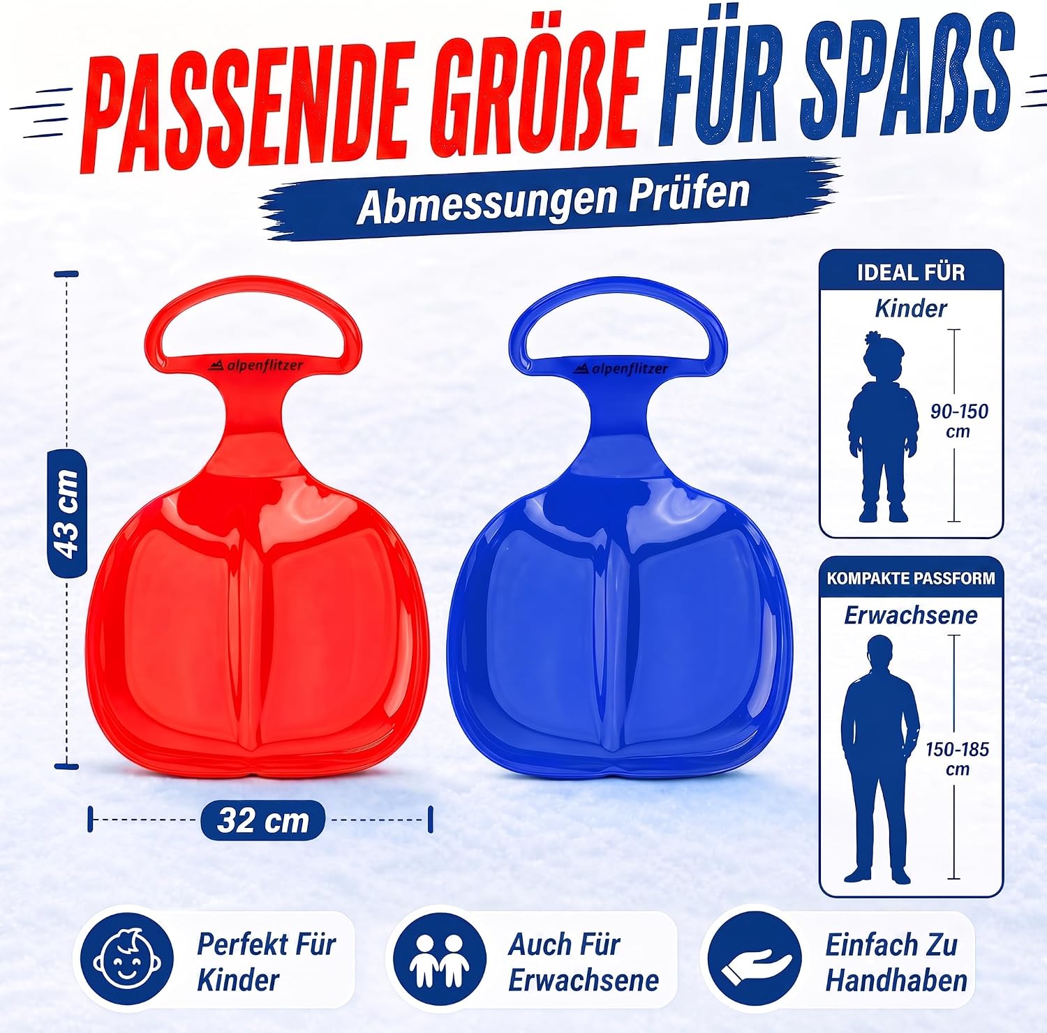 2er Set Popo-Rutscher für Kinder – Robuste Schneerutscher mit Griff