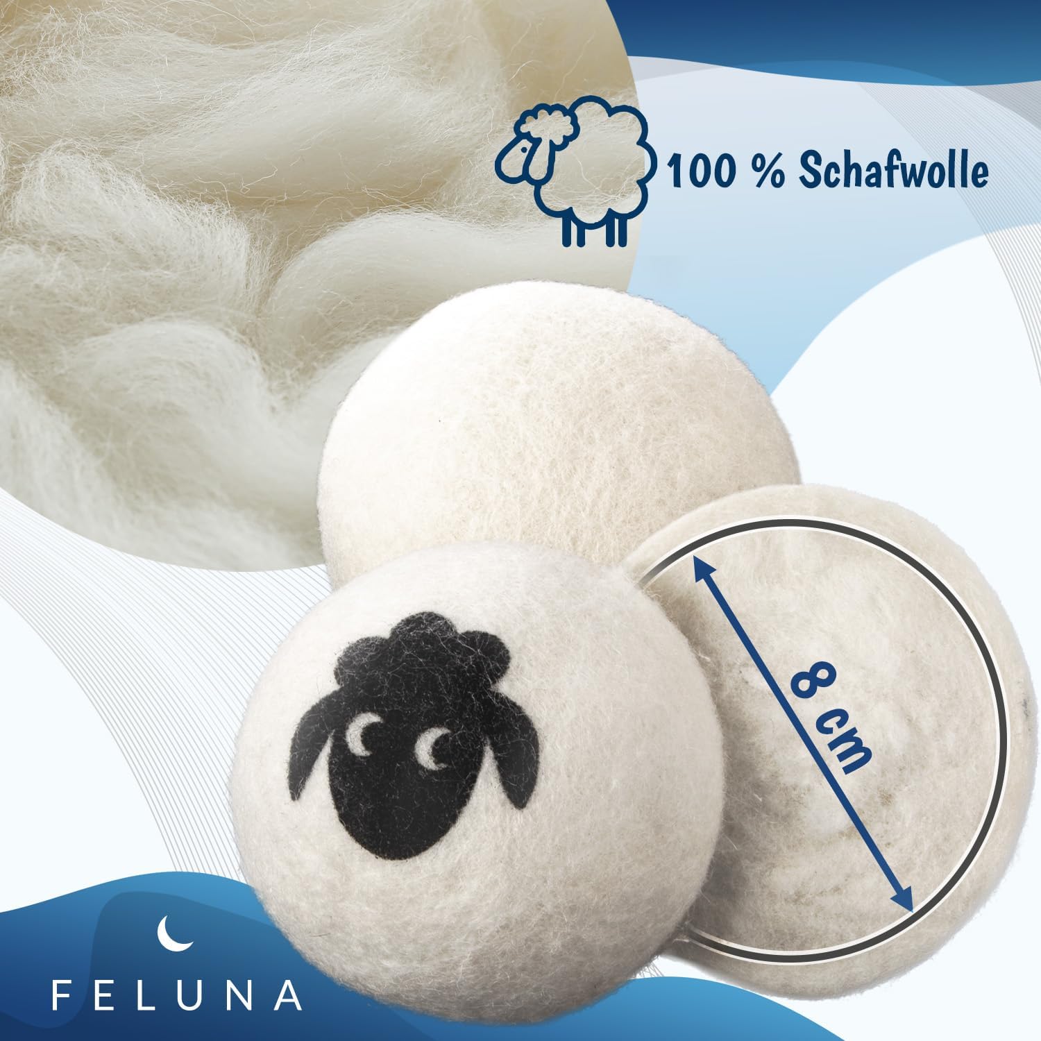 Trocknerbälle 6er Set - 100% Schafwolle für weiche Wäsche