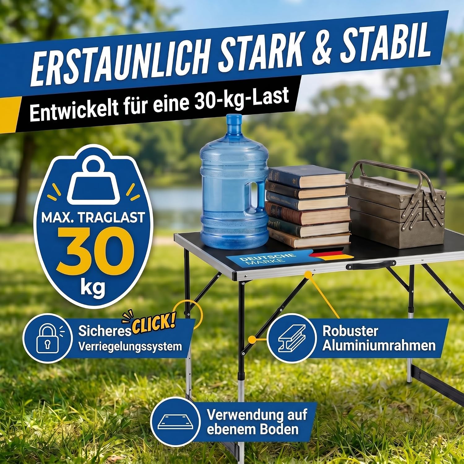 Multifunktionstisch 100x60cm höhenverstellbar – Stabiler Klapptisch