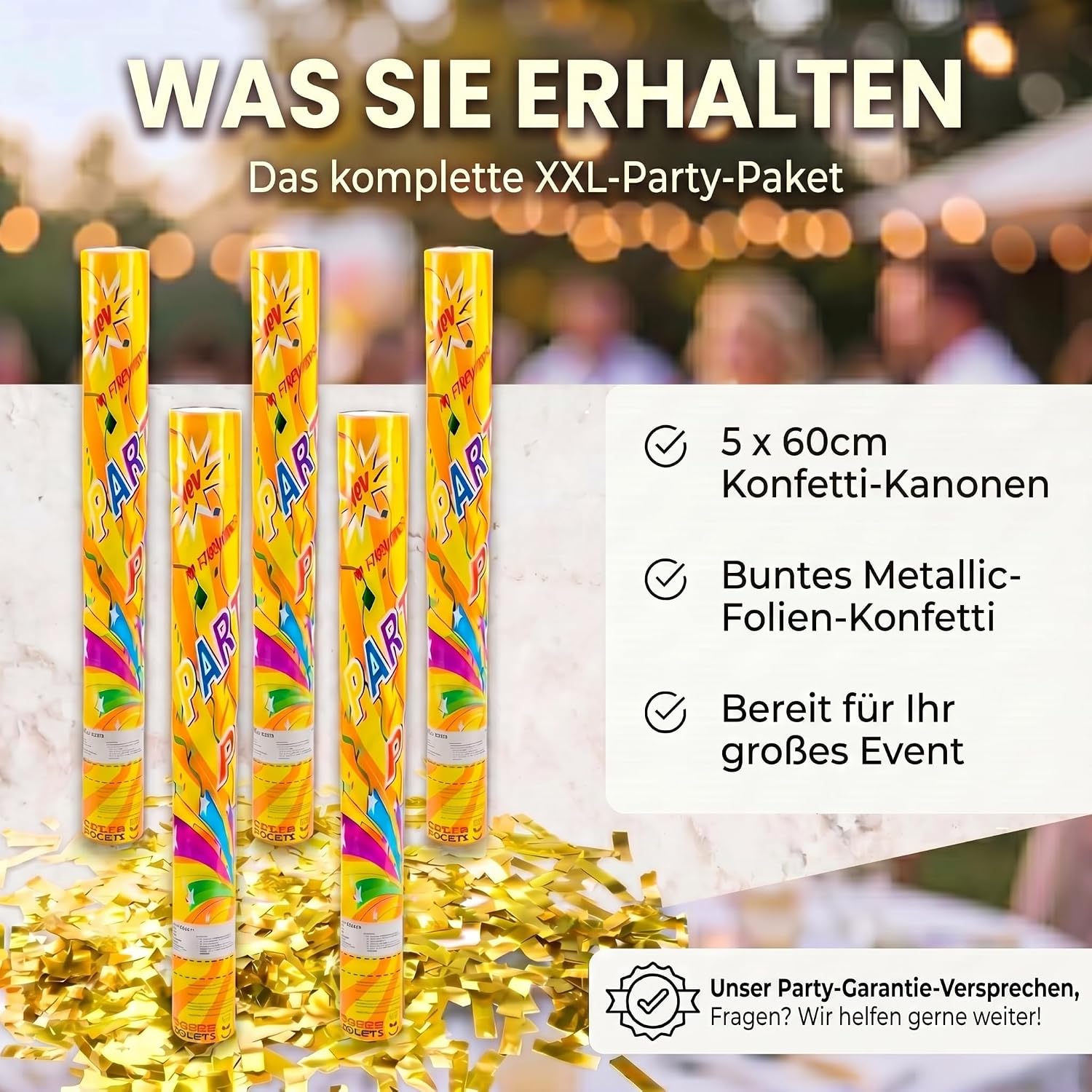 Konfettikanone XXL 60cm Gold Metallic - Party-Shooter für Events