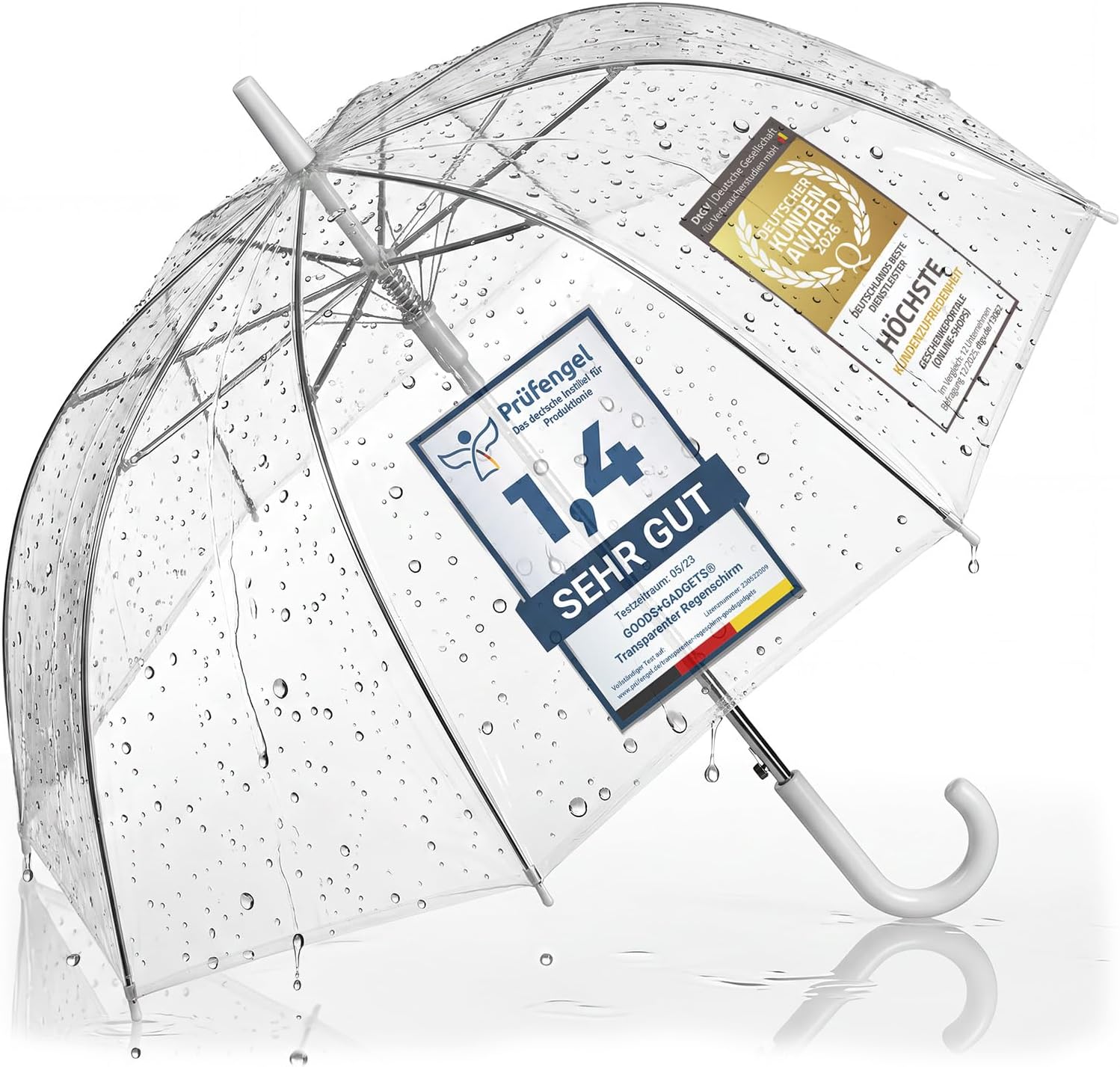 Transparenter Regenschirm 100cm - Durchsichtiger Stockschirm Elegant