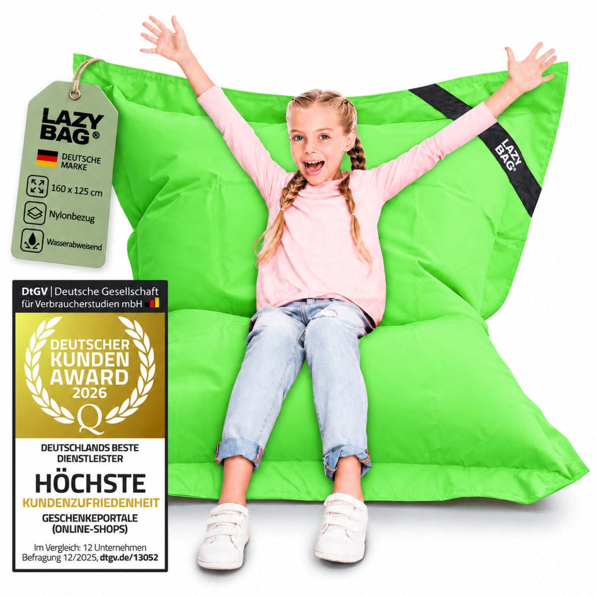 LazyBag Outdoor Sitzsack Junior – Wasserfestes Sitzkissen für Kinder #Farbe_Grün
