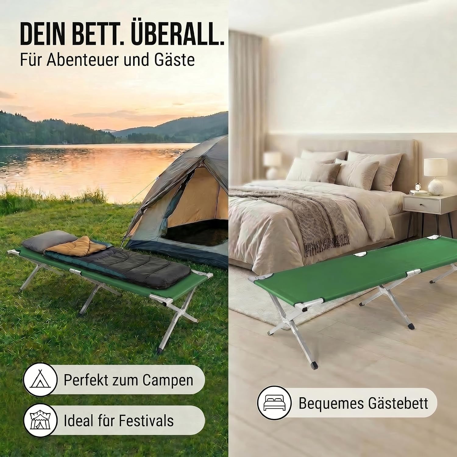 Faltbares Army Feldbett aus Aluminium - Stabiles Campingbett