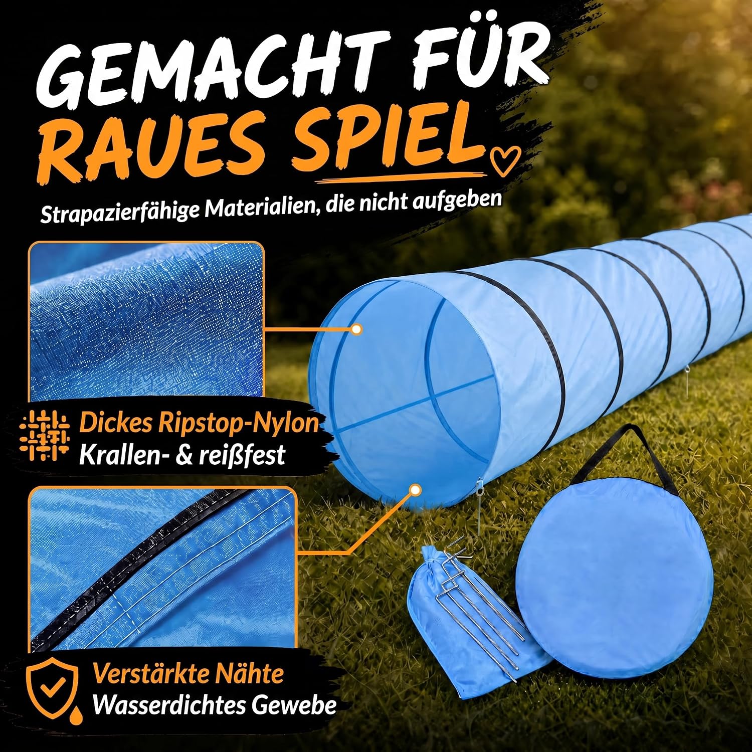 Agility Hundetunnel 200cm - Robuster & Faltbarer Spieltunnel für Hunde