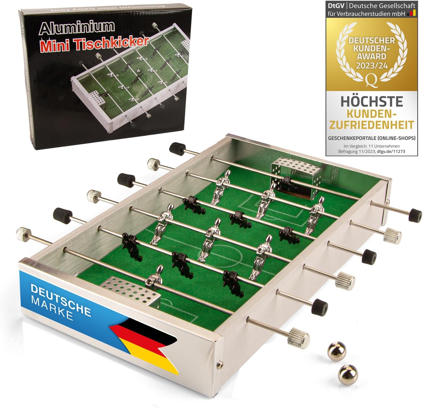 Mobiler Mini Tischkicker aus Aluminium - Kompaktes Fußball-Spiel