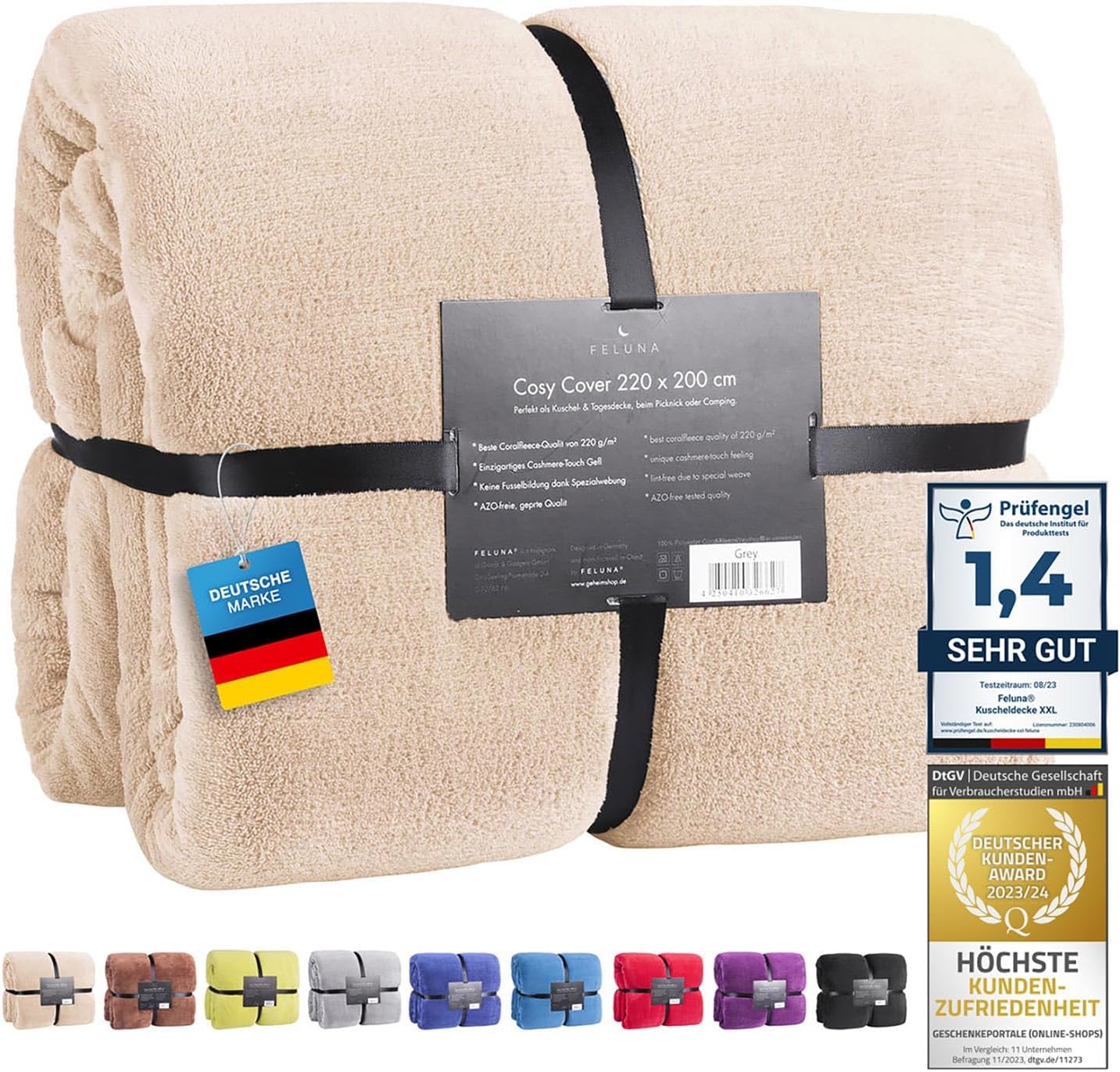 Feluna XXL Kuscheldecke 220x200 cm – Kuschelweiche Wohndecke Grau