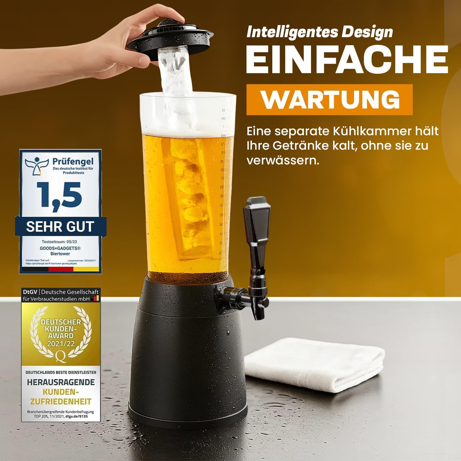Biertower 4 Liter Biersäule – Zapf-Spender mit LED & Kühlung