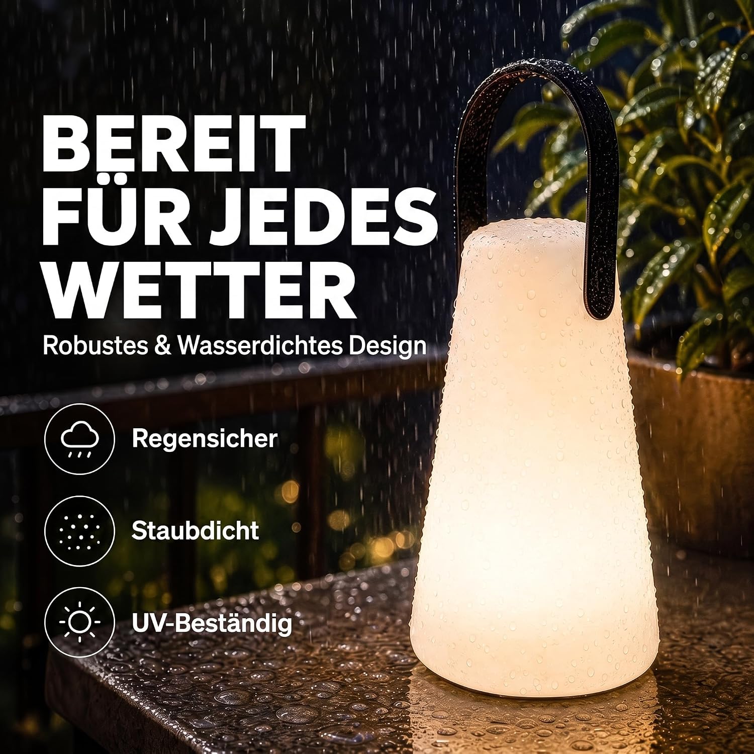 LED Outdoor Lampe mit Akku - Wasserfeste Tisch- & Hängeleuchte