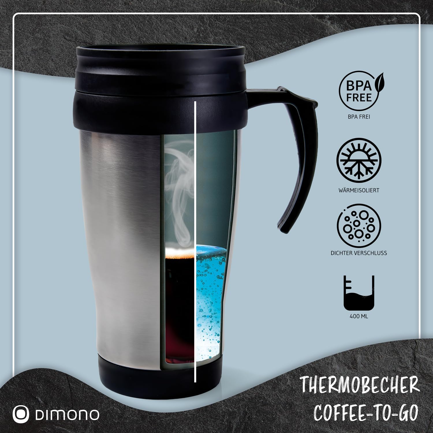 Thermobecher Edelstahl 400ml - Isolierbecher für Unterwegs