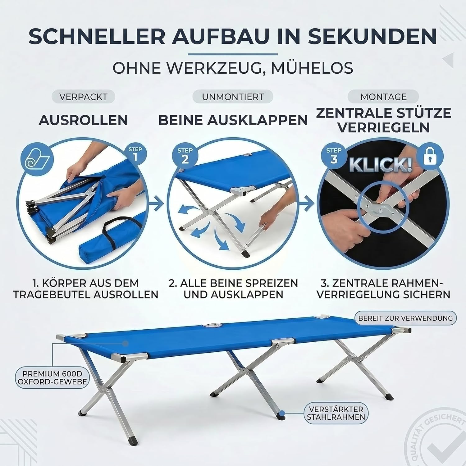 Faltbares Army Feldbett aus Aluminium - Stabiles Campingbett