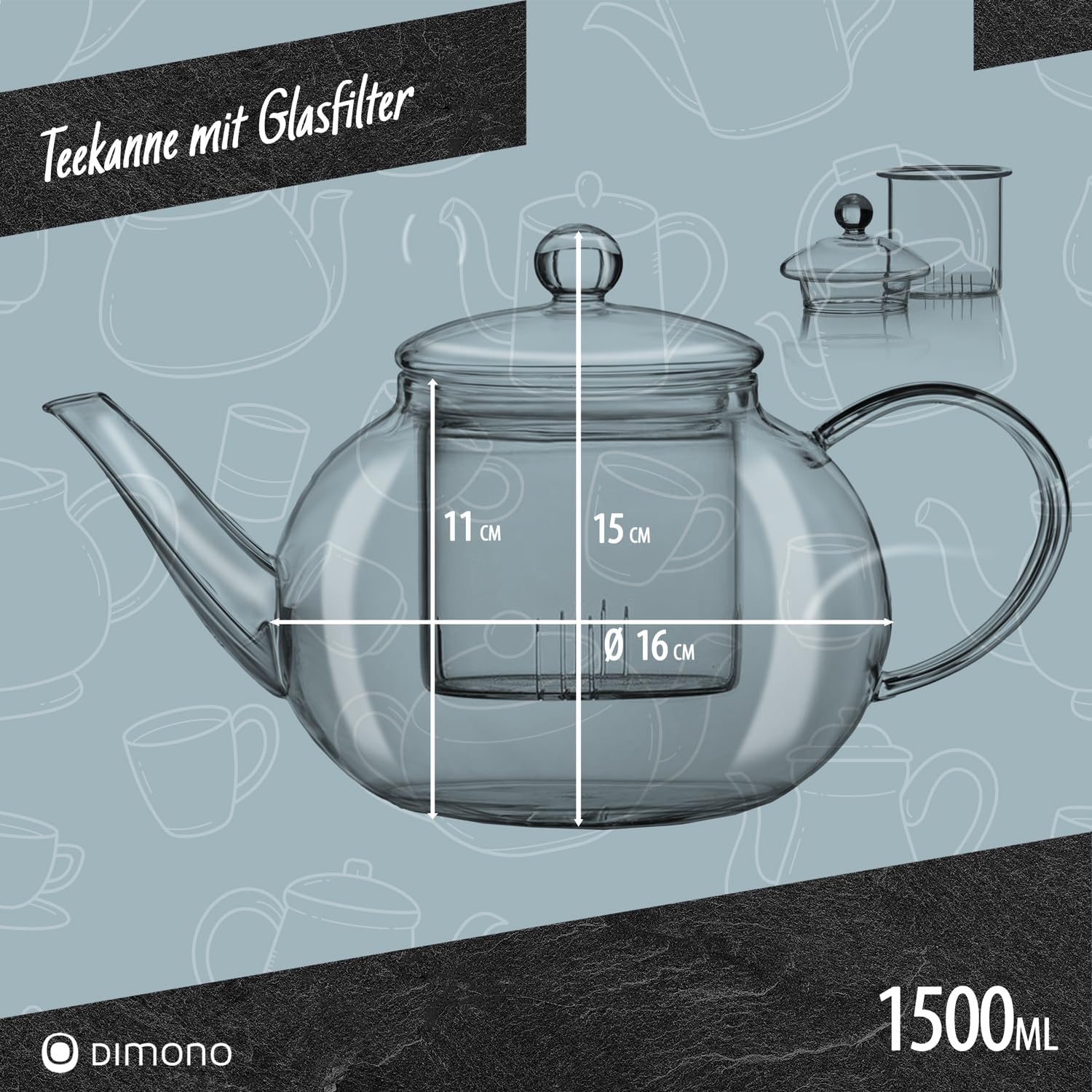 1,5L Teekanne aus Borosilikatglas - Teezubereiter mit Glasfilter