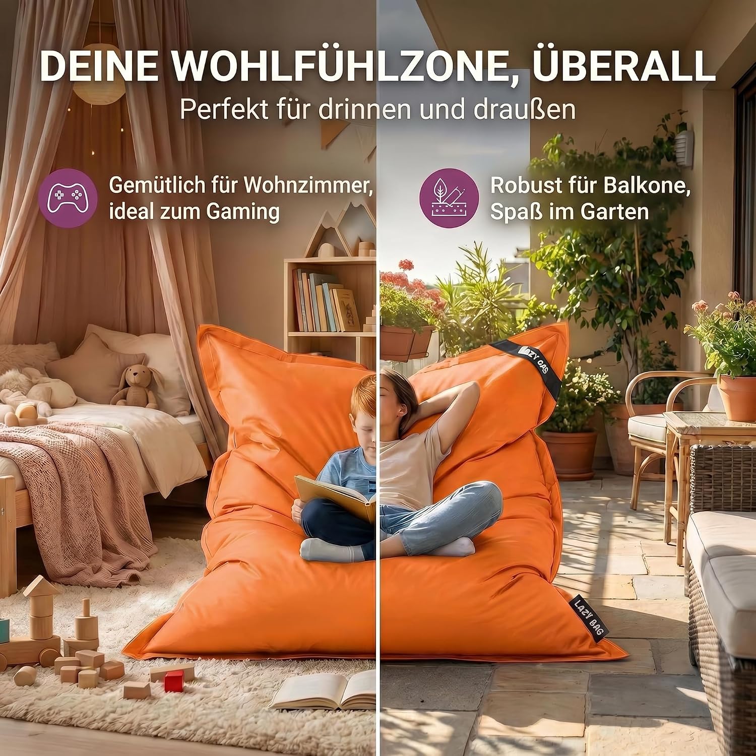 LazyBag Outdoor Sitzsack Junior – Wasserfestes Sitzkissen für Kinder