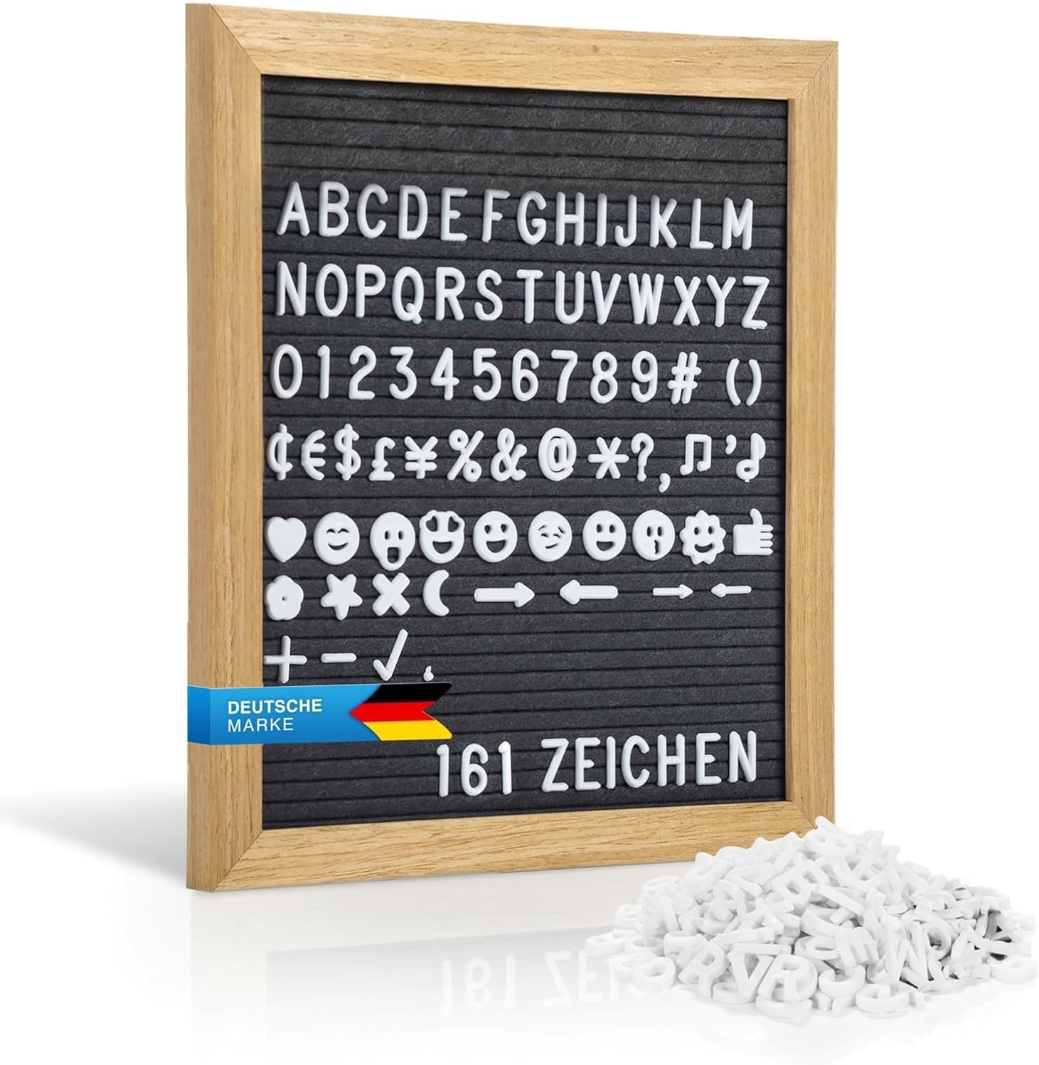 Buchstabentafel Holz-Rahmen - Letter-Board mit 161 Buchstaben