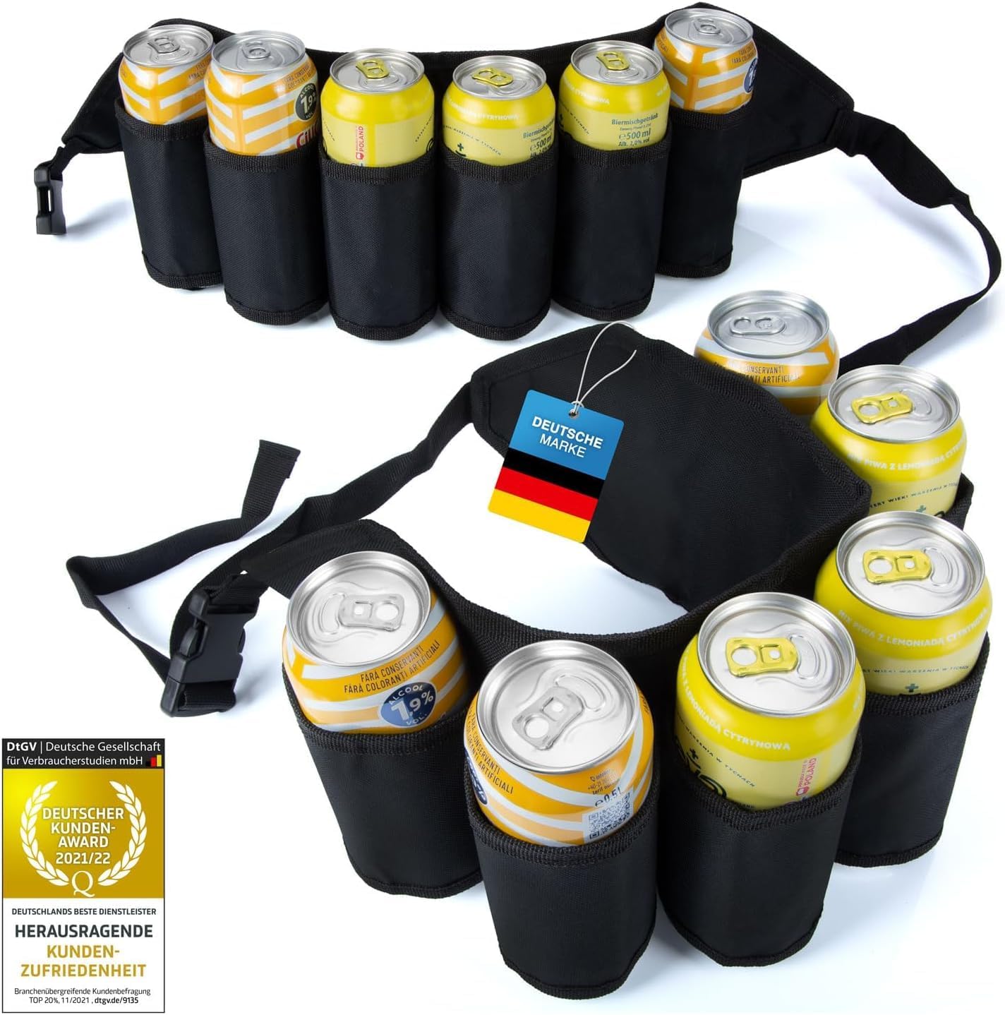 Biergürtel für 6 Dosen - Verstellbarer Getränkehalter für Partys