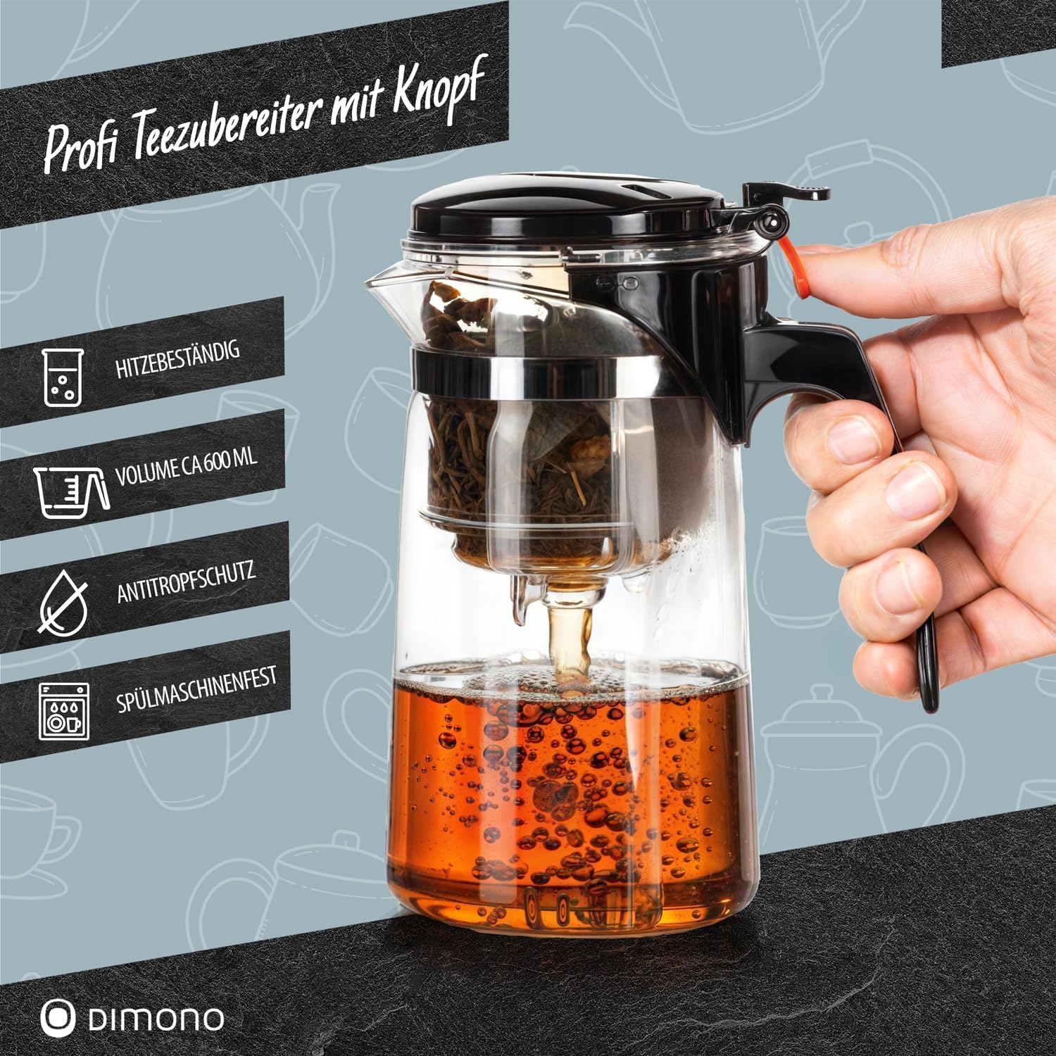 Dimono Teamaker mit Knopf - Teezubereiter aus Glas 450 ml