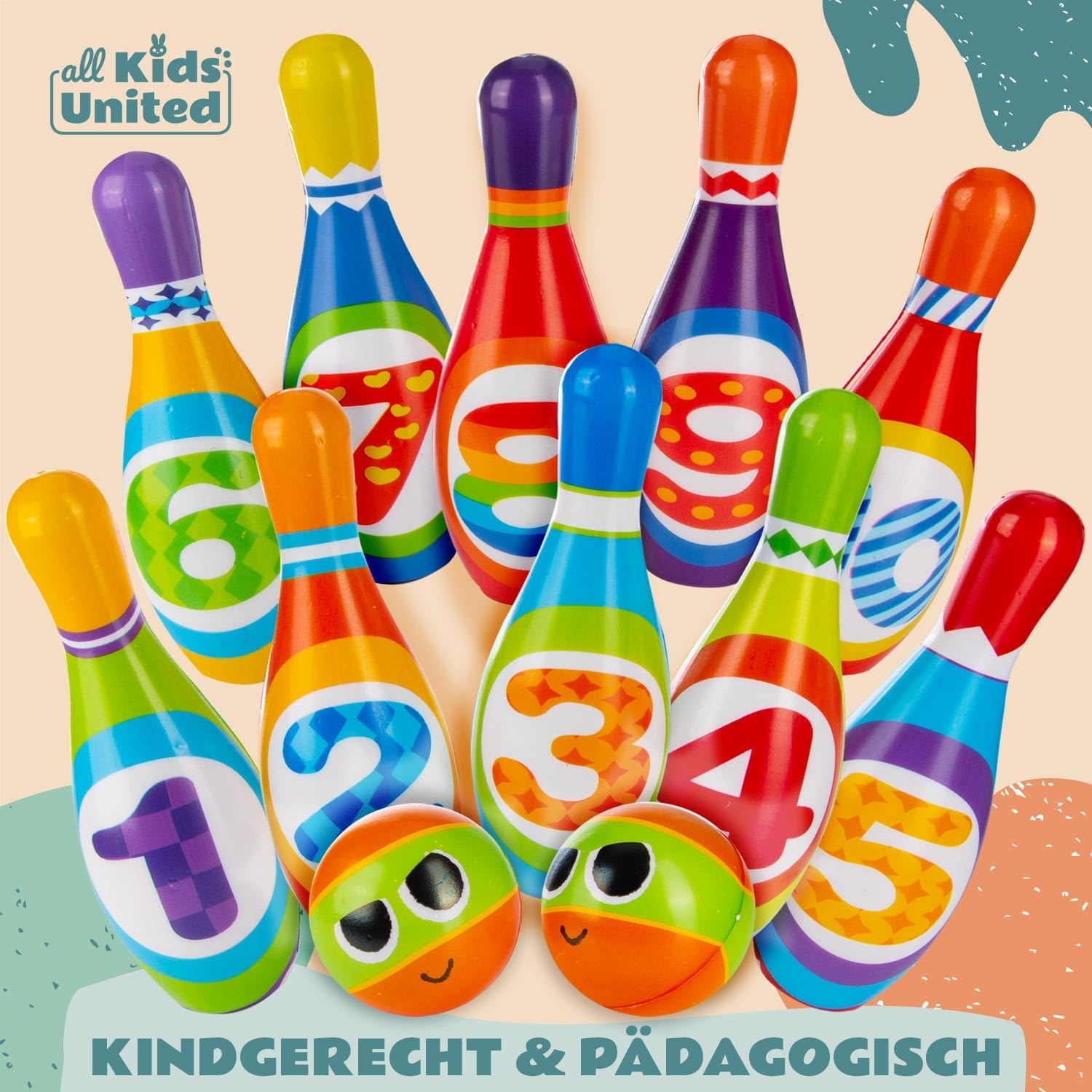 XXL Bowling Set für Kinder - 10 Weiche Kegel & 2 Bälle - Spielzeug