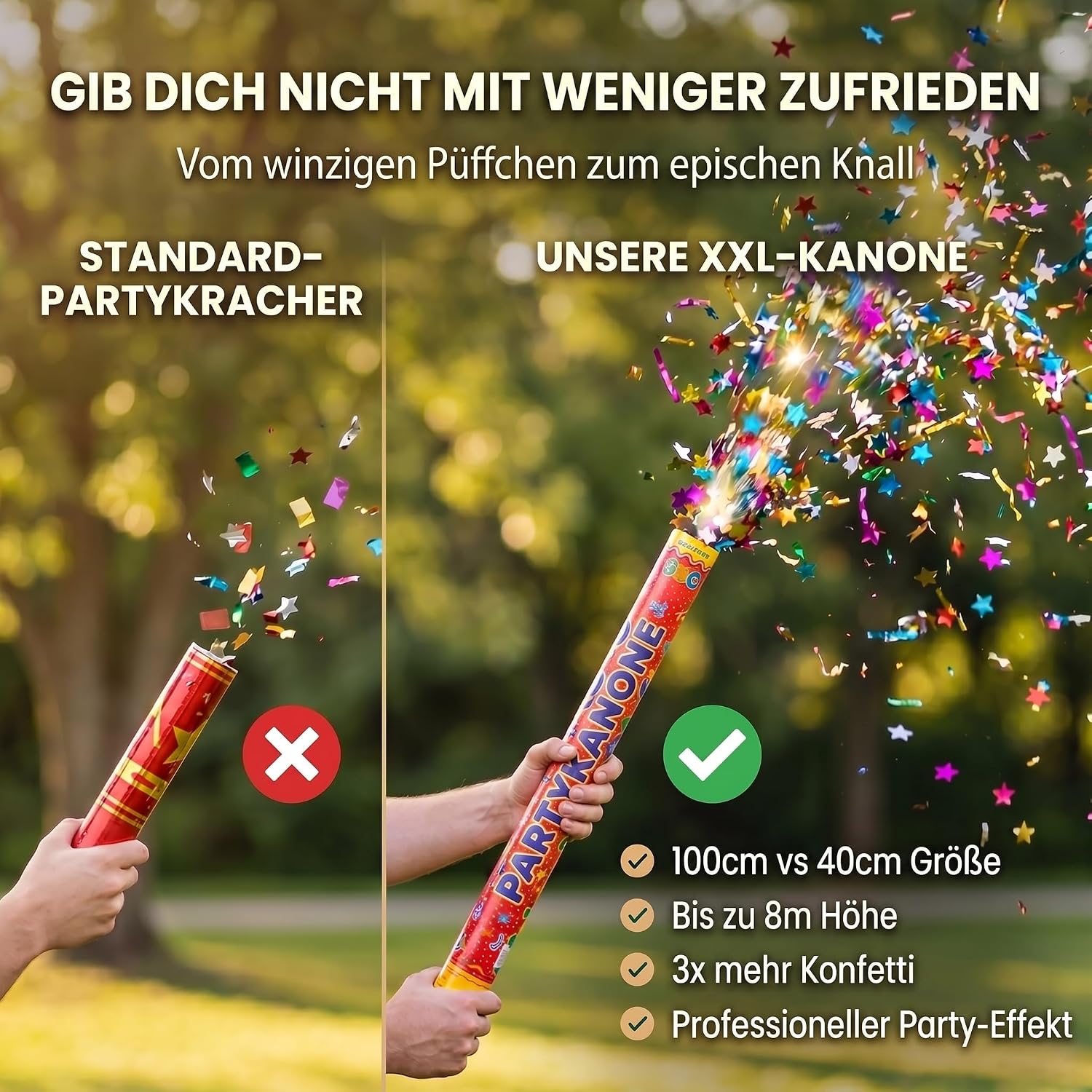 10x Konfettikanone XXL 100 cm – Bunte Sterne Party Popper