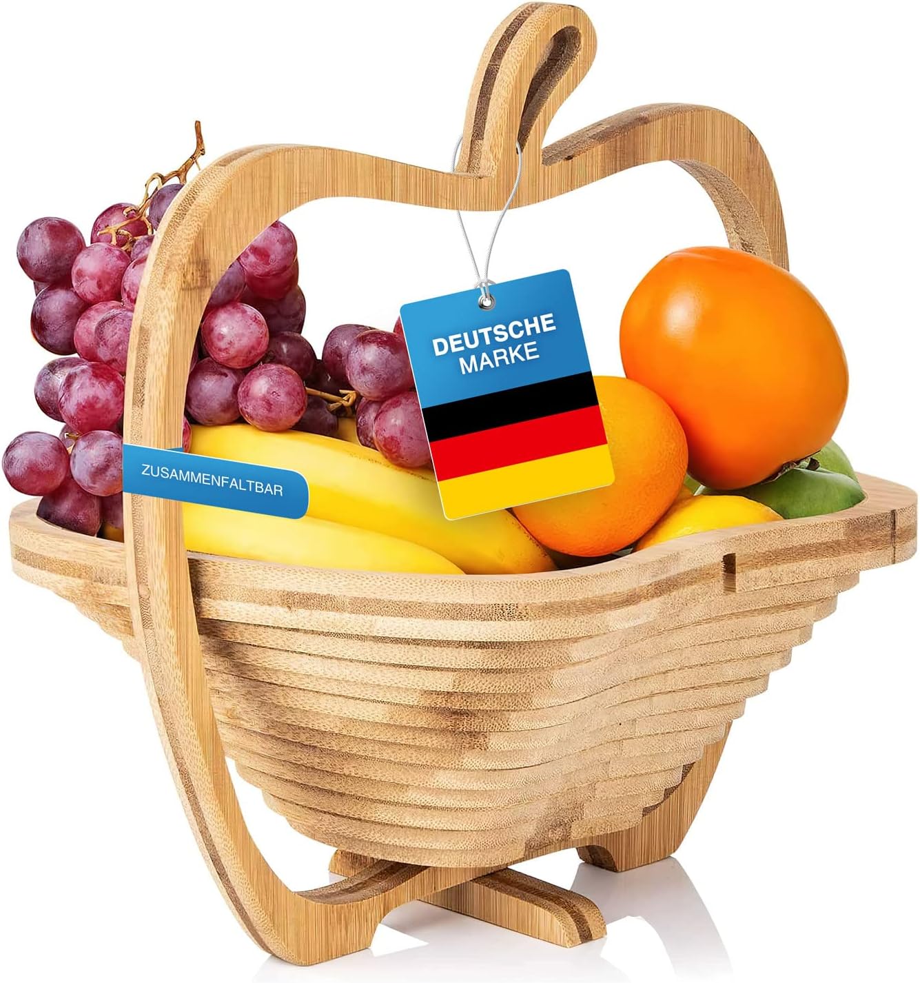 Faltbarer Bambus-Obstkorb im Apfel-Design 3-in-1