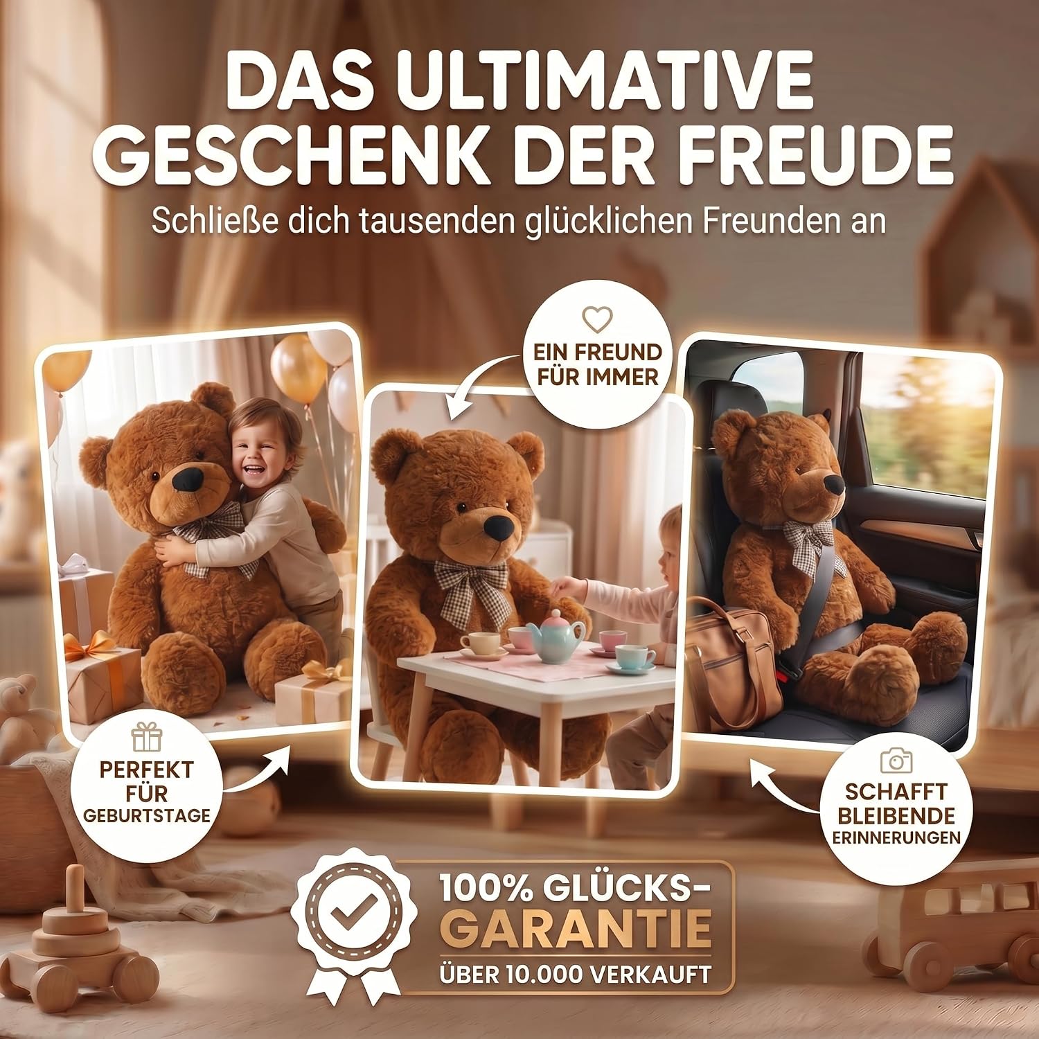 Riesen Teddybär 120 cm XXL – Kuscheliger Plüschbär Hellbraun