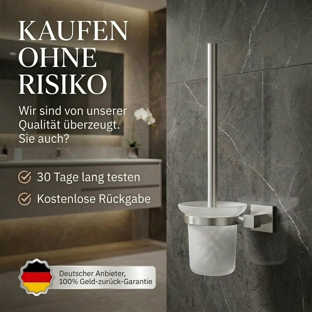 Edelstahl WC-Garnitur mit Chrom-Halter & Glas-Behälter