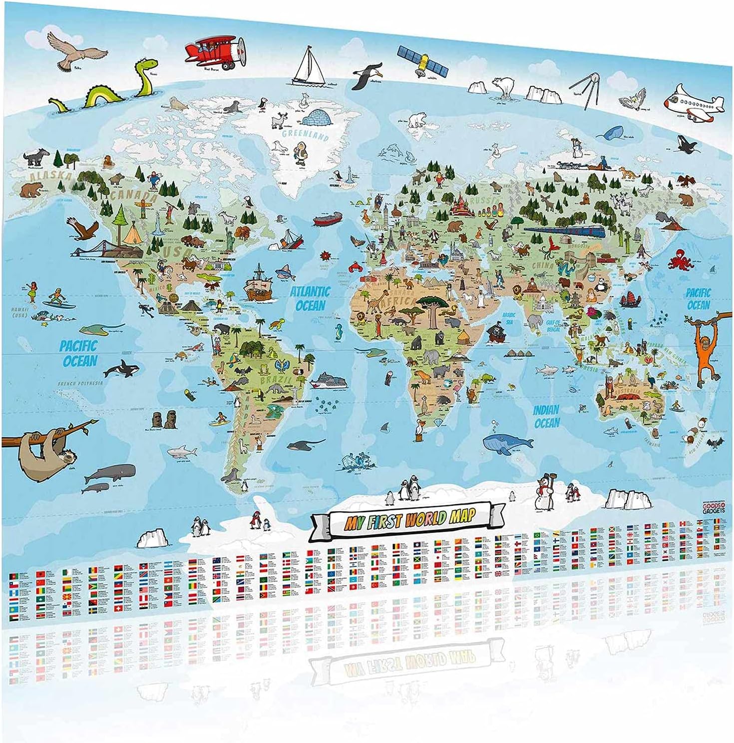 Kinder Weltkarte XXL - 140x100cm Lernposter für Kinder