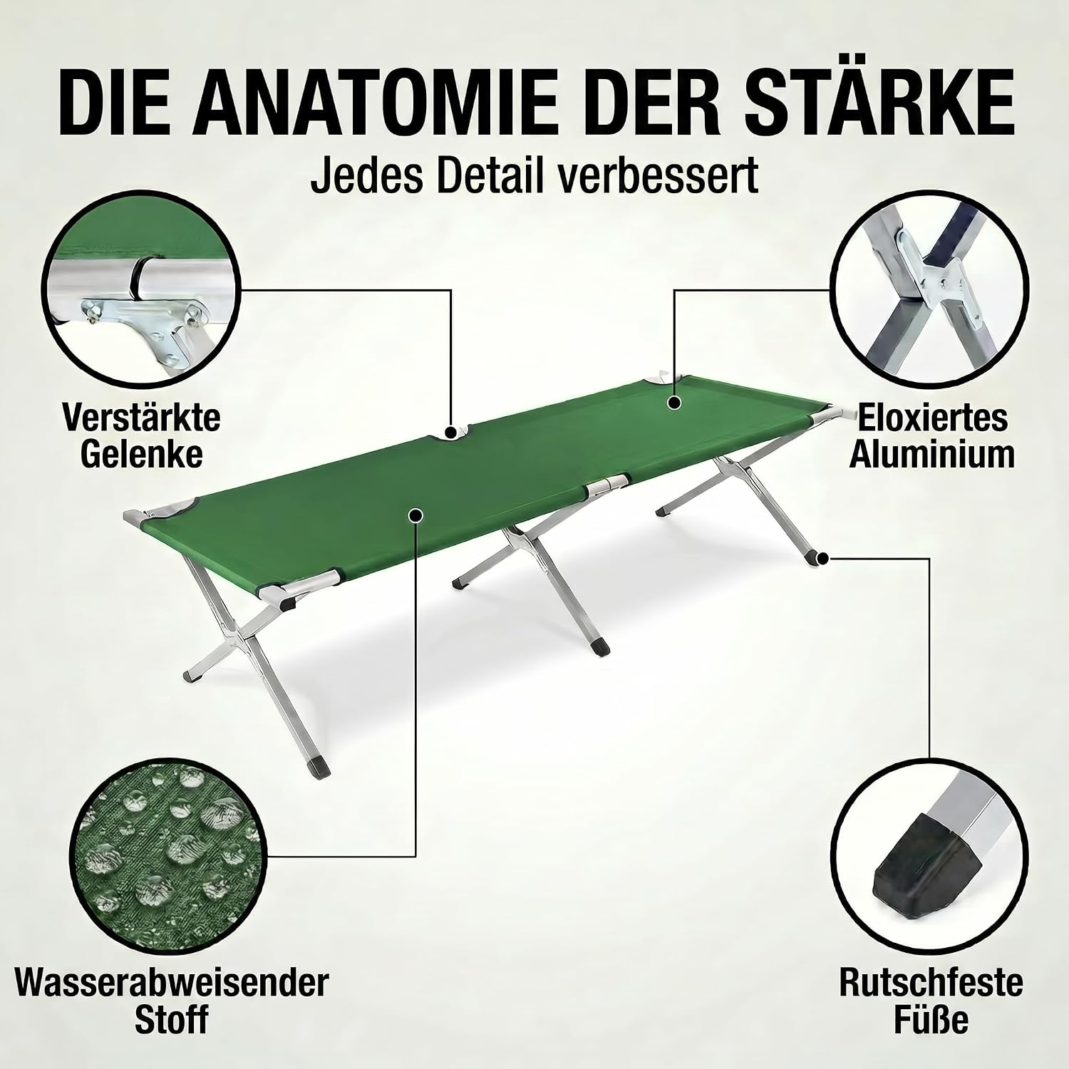 Faltbares Army Feldbett aus Aluminium - Stabiles Campingbett