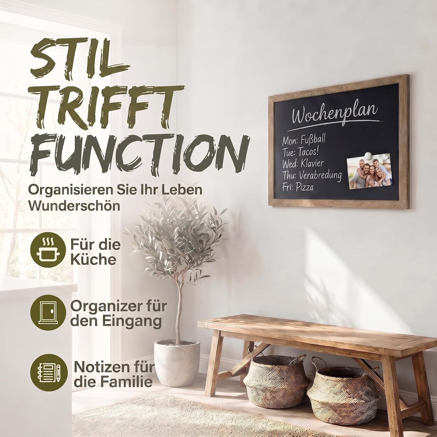 Magnetische Kreidetafel mit Holzrahmen – 26 x 35 cm – Wandtafel